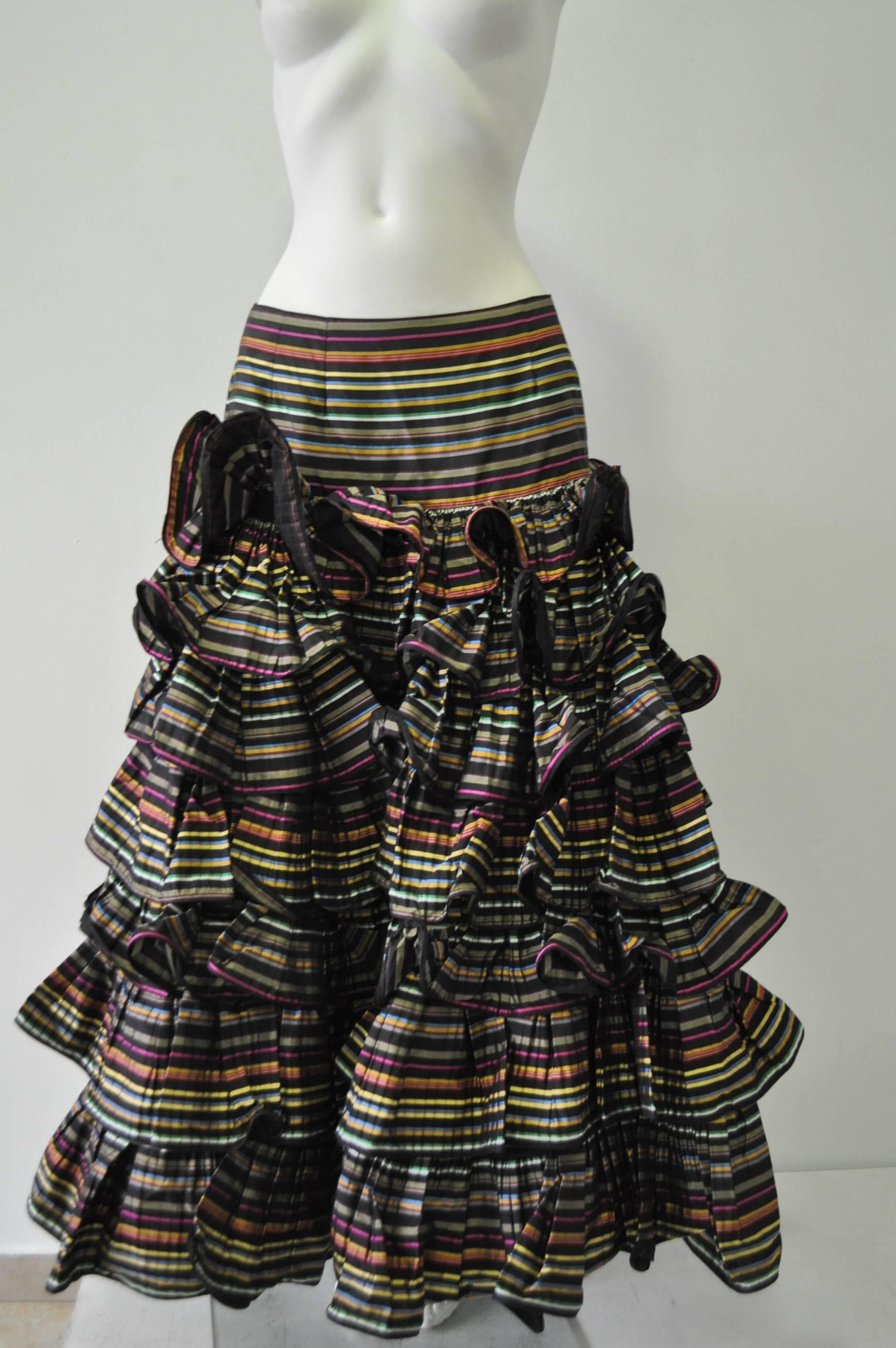 Important Museum Quality Oscar de la Renta Silk Ruffle Tiered Boho Gypsy Skirt