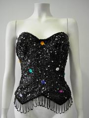 Highly Original and Rare Vera Mont Crystal Studded Bead Fringe Sequin Busiter