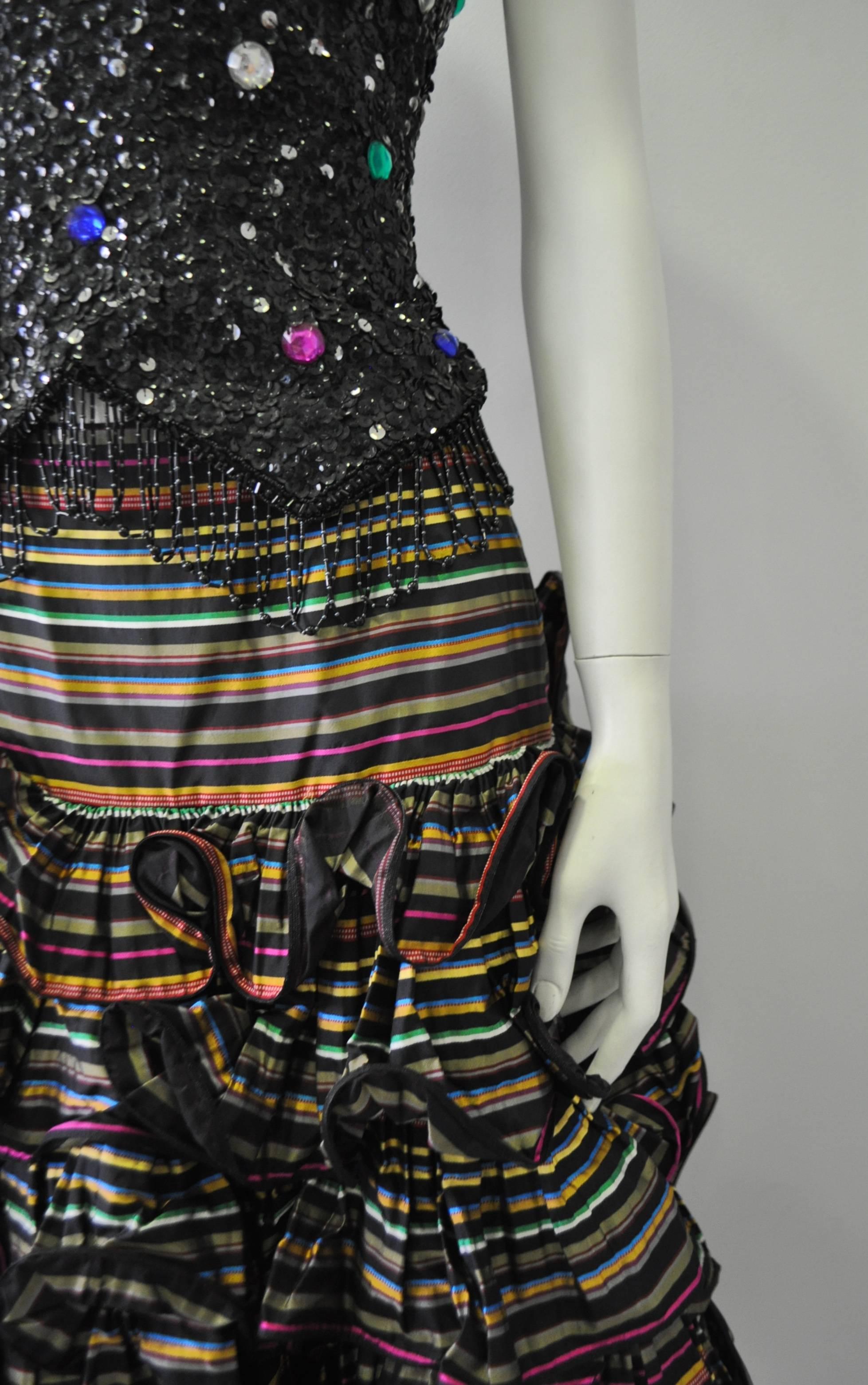 Highly Original and Rare Vera Mont Crystal Studded Bead Fringe Sequin Busiter For Sale 1