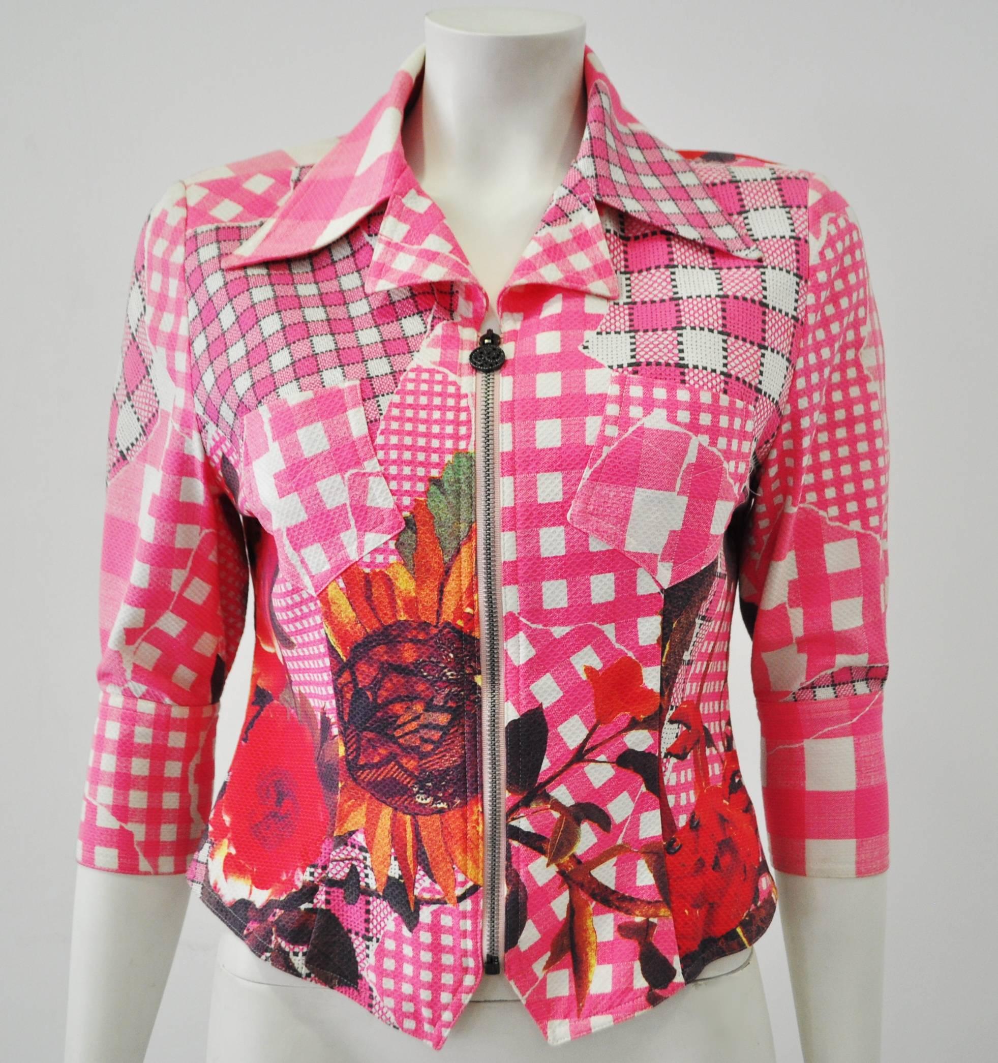 Unique Bazar de Christian Lacroix Floral Check Print 3/4 Sleeve Jacket