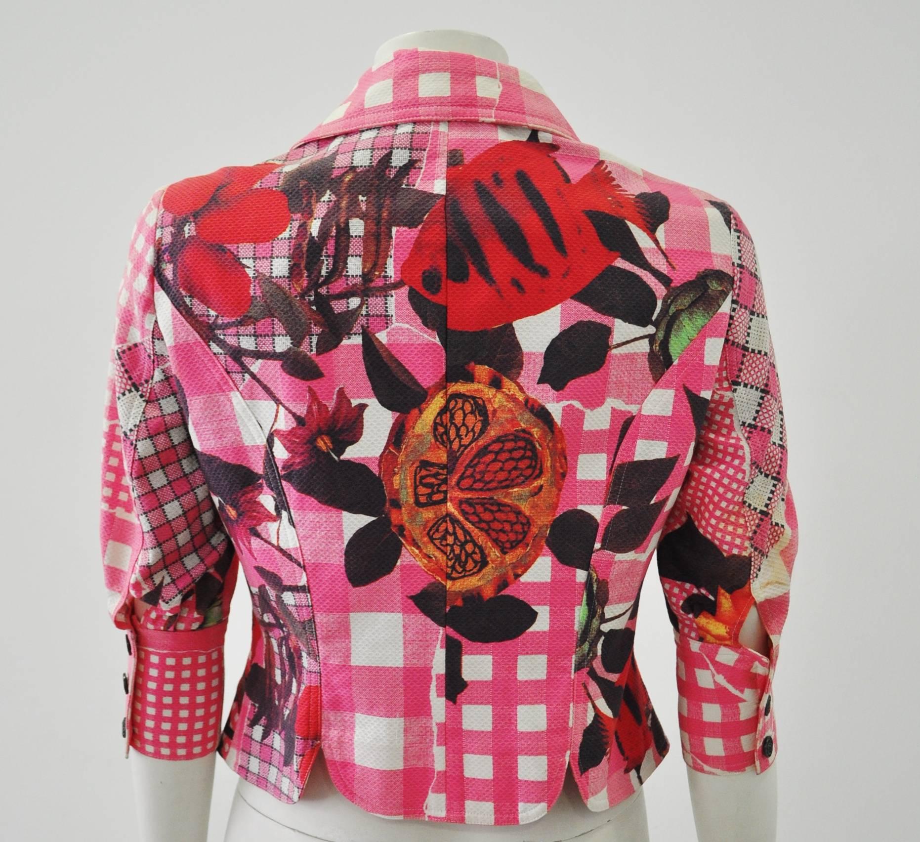 Pink Unique Bazar de Christian Lacroix Floral Check Print Jacket For Sale