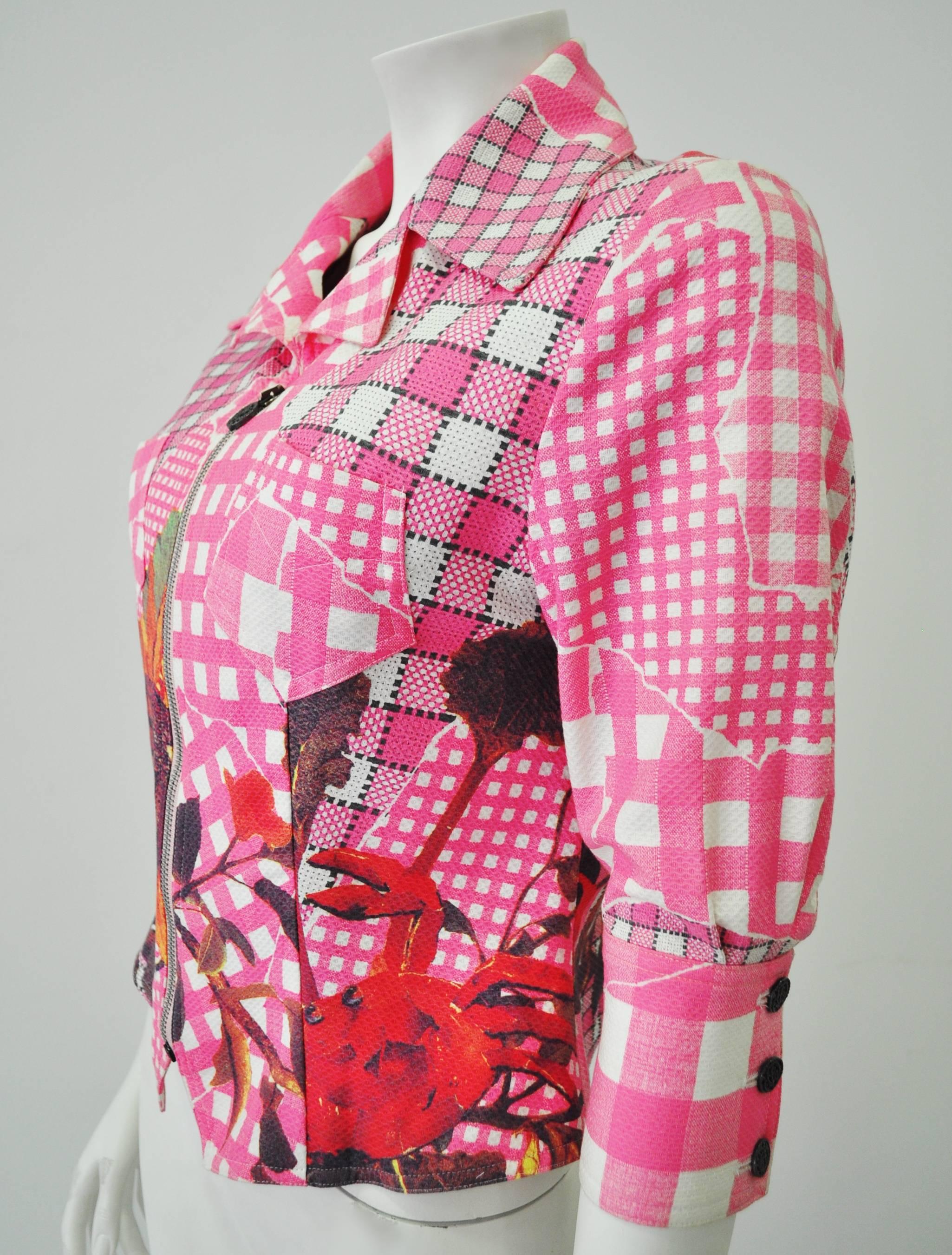 Unique Bazar de Christian Lacroix Floral Check Print Jacket In New Condition For Sale In Athens, Agia Paraskevi