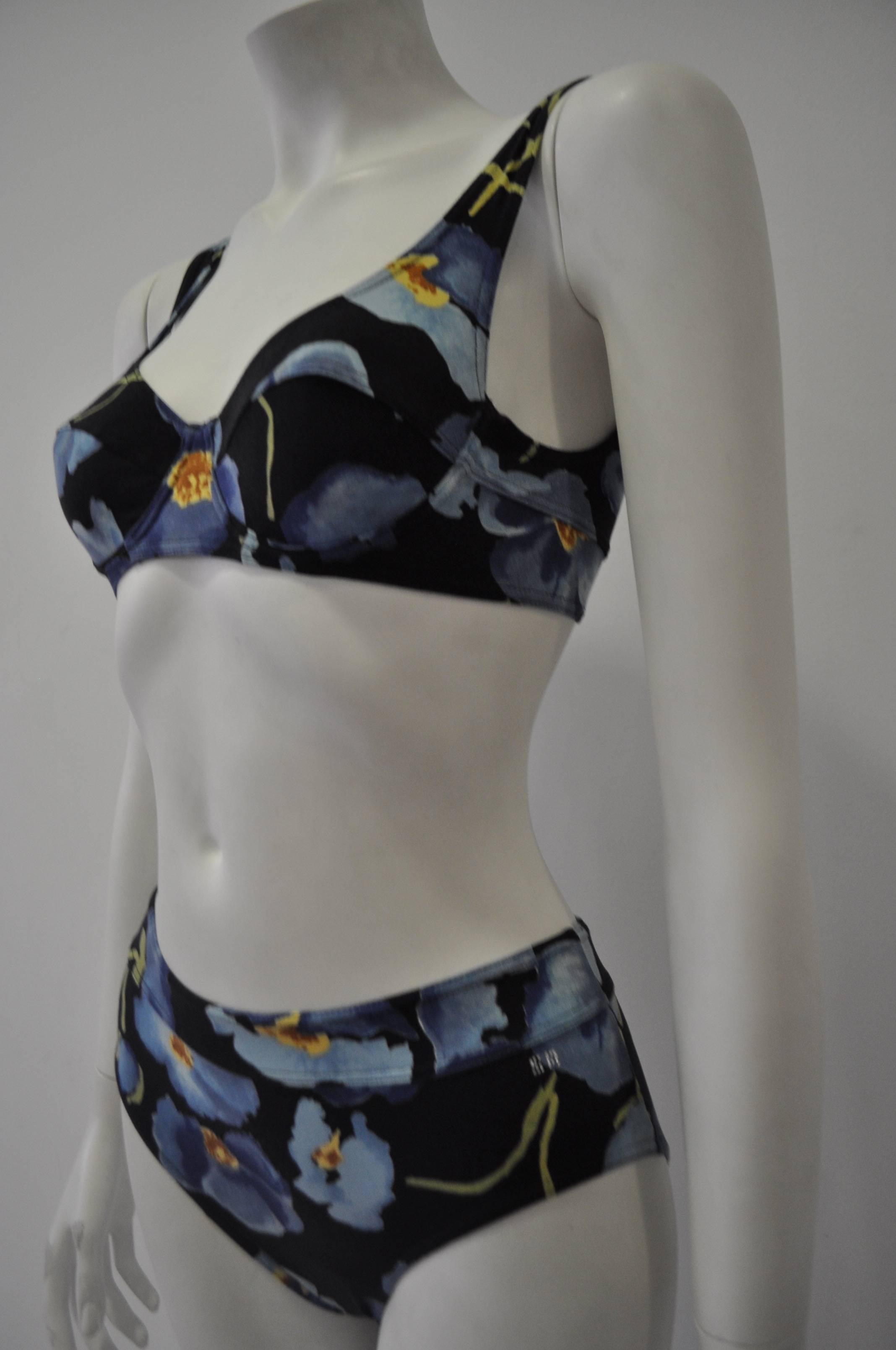 Women's Special Sonia Rykiel High Waisted Blue Floral Two-Piece Bathing Suit For Sale