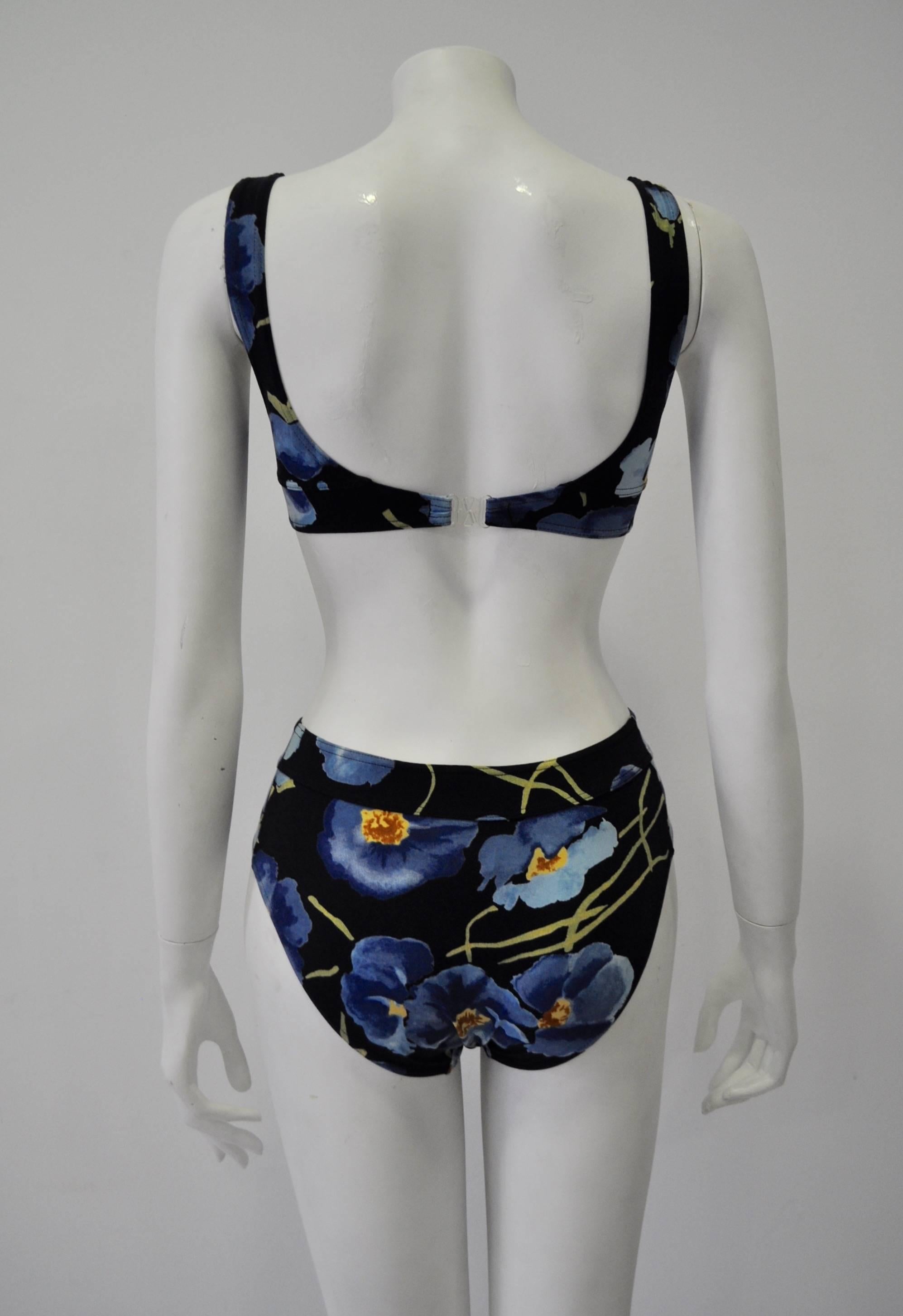 Special Sonia Rykiel High Waisted Blue Floral Two-Piece Bathing Suit For Sale 2