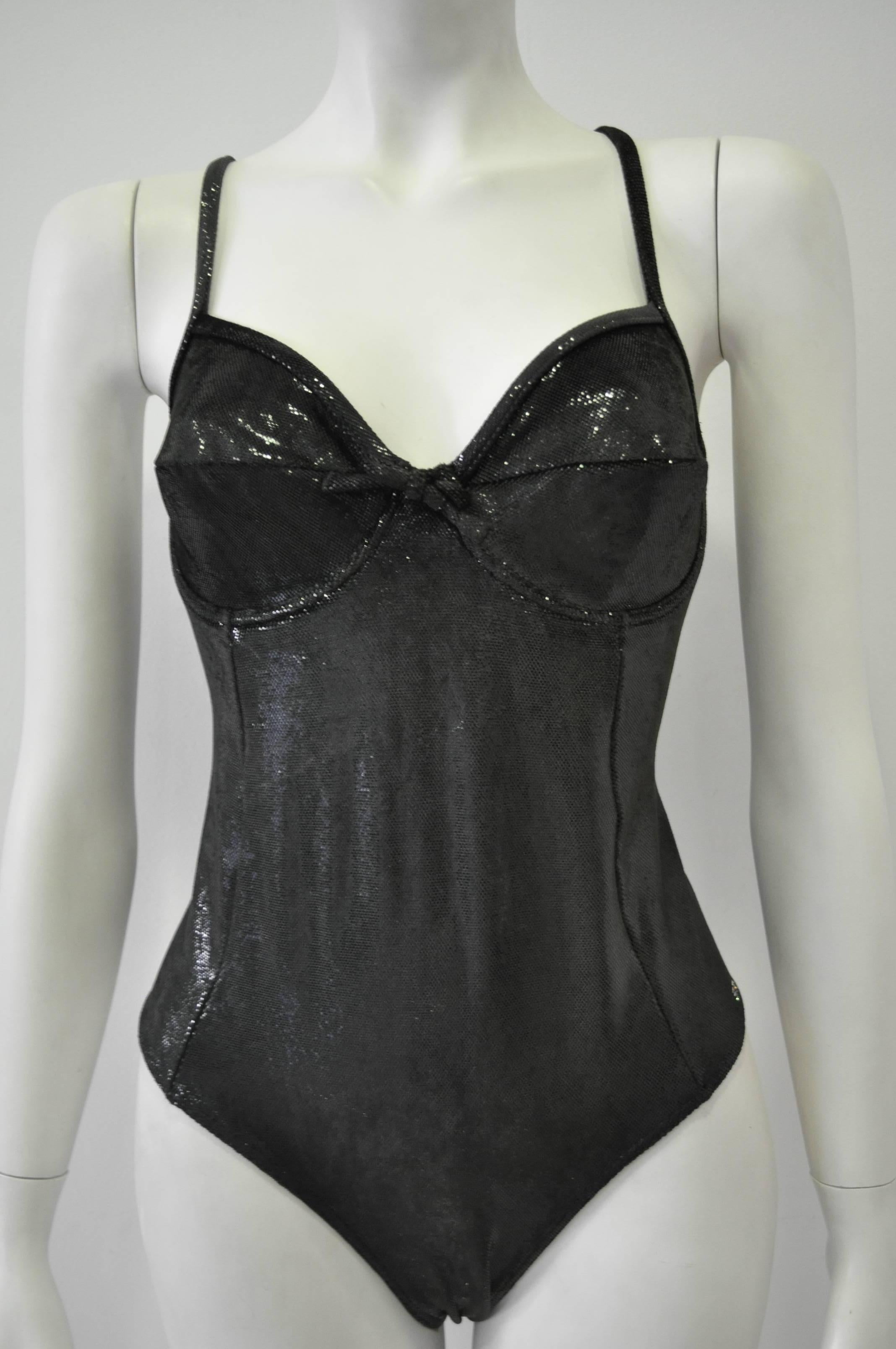 Sultry Sonia Rykiel Shimmery Black Python Print Bustier Swimsuit In New Condition For Sale In Athens, Agia Paraskevi