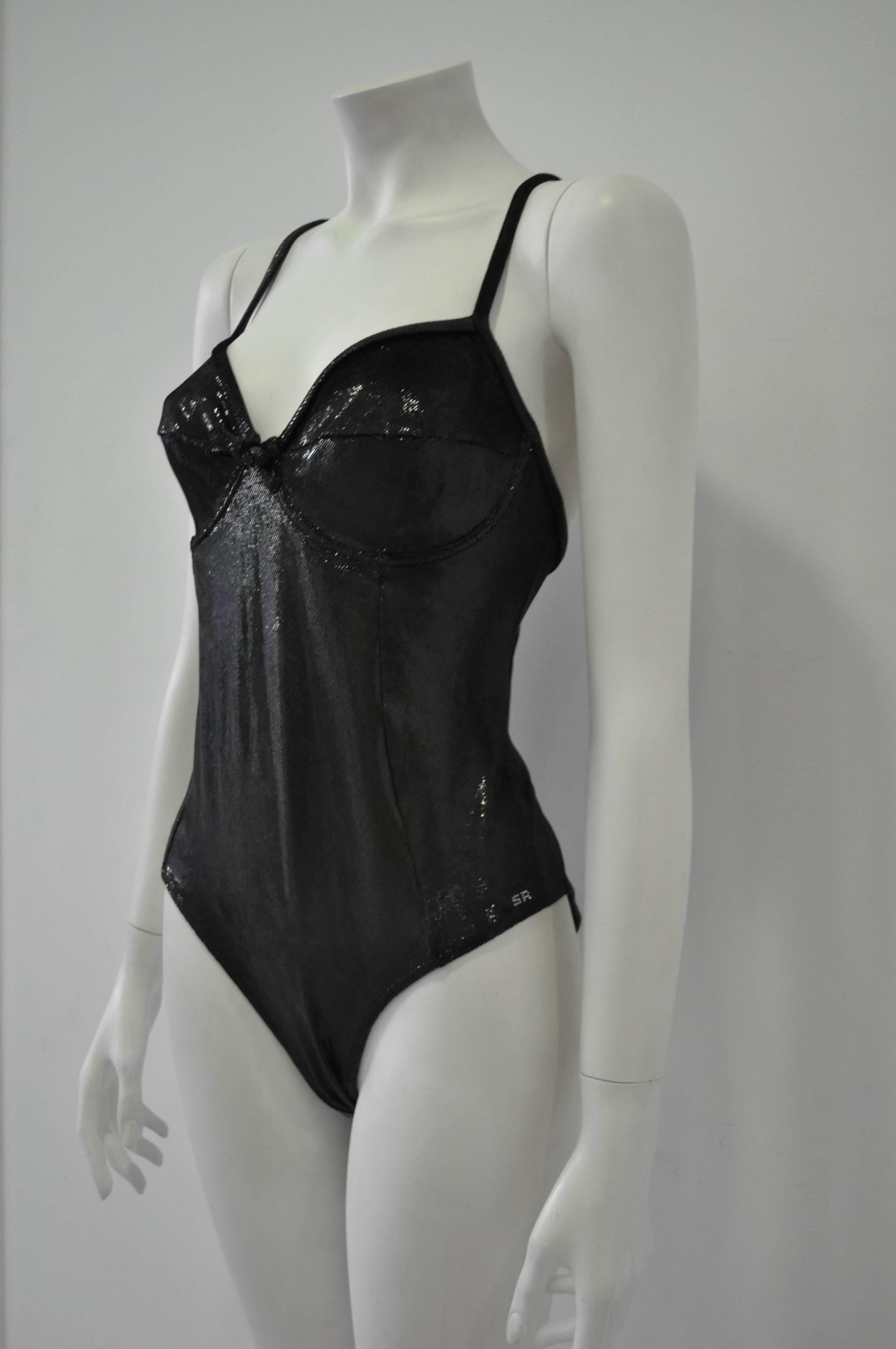 Sultry Sonia Rykiel Shimmery Black Python Print Bustier Swimsuit For Sale 2