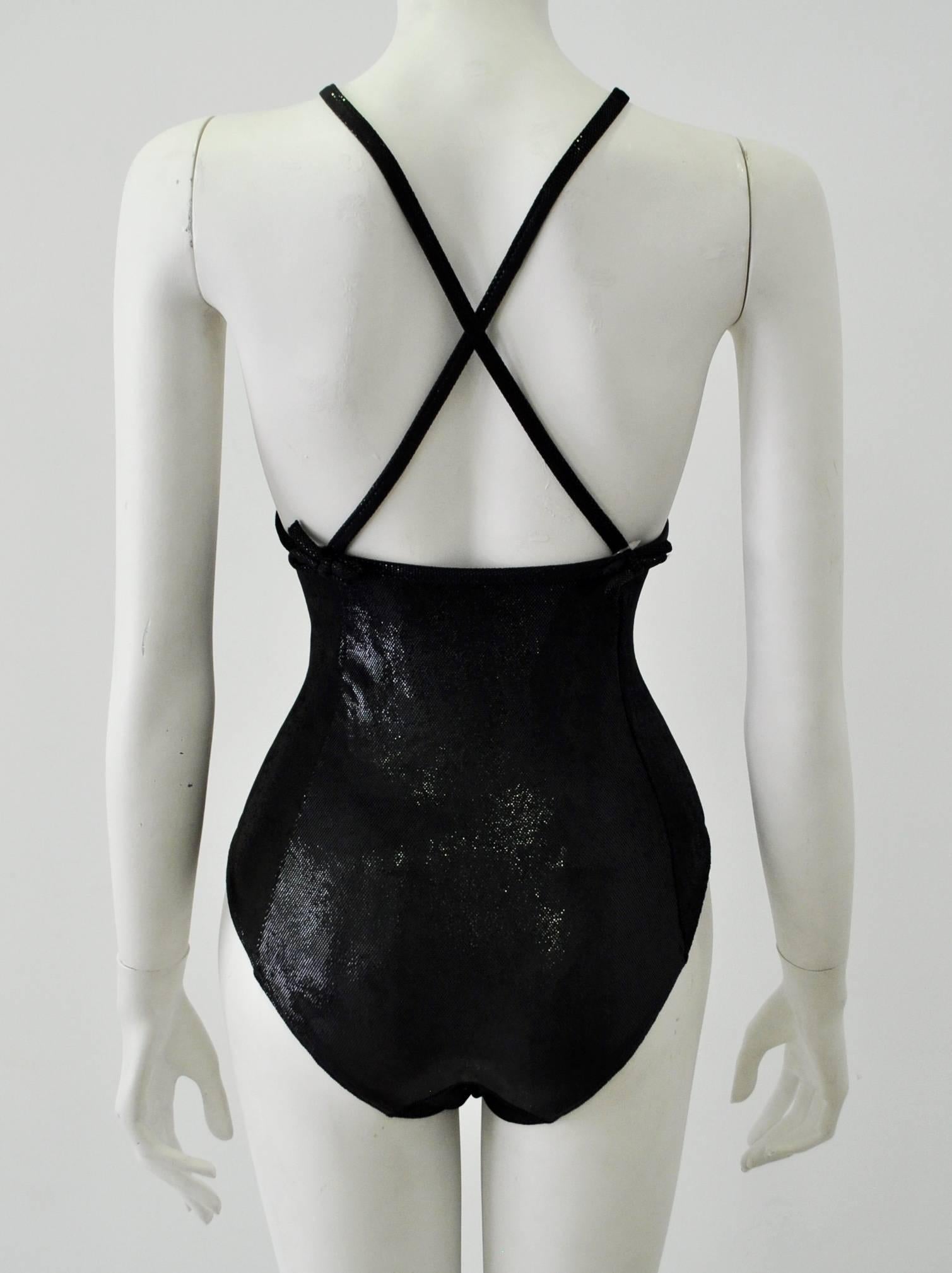 Sultry Sonia Rykiel Shimmery Black Python Print Bustier Swimsuit For Sale 4