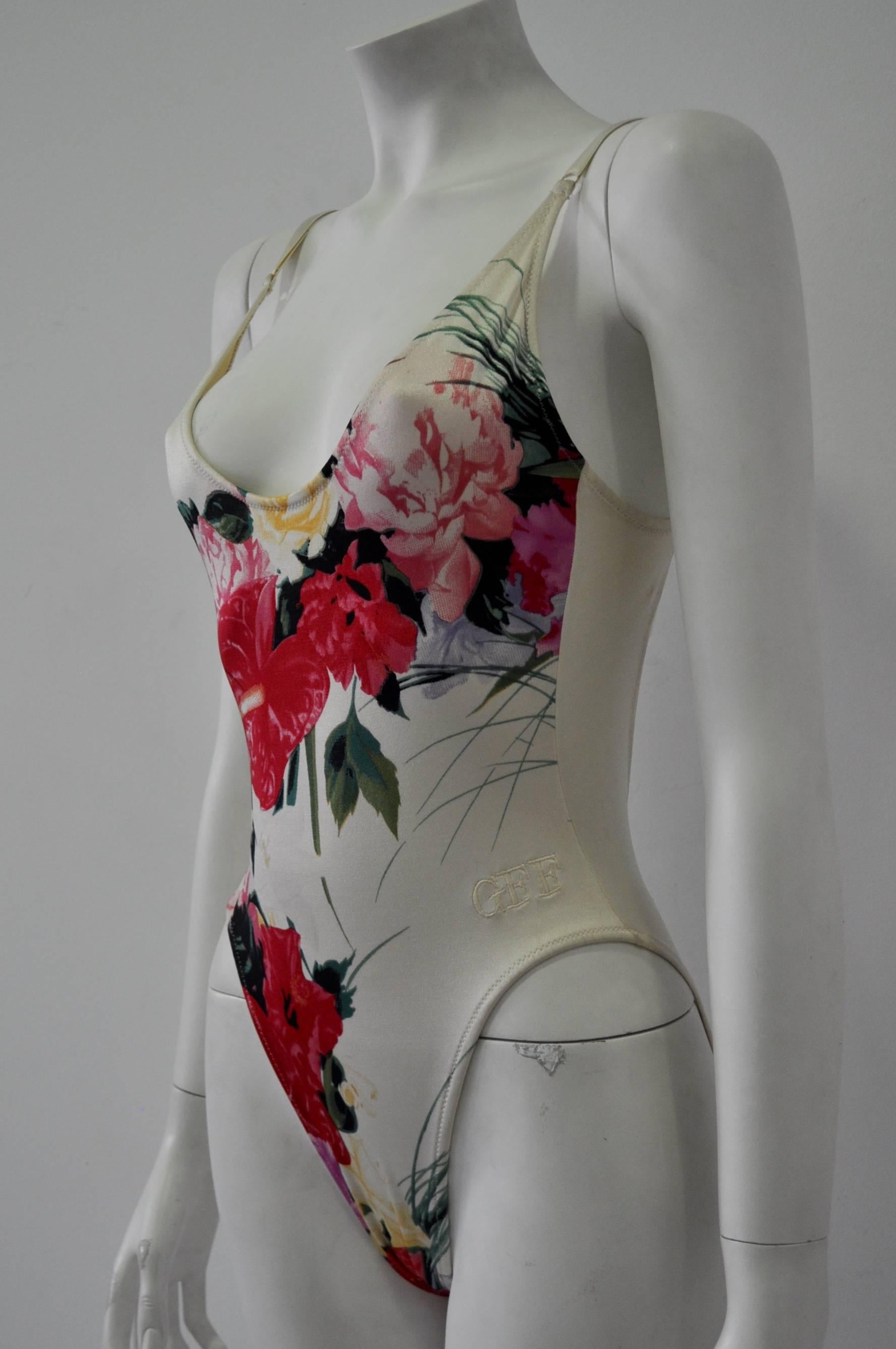 Gray Unique Gianfranco Ferre Floral Monogram Swimsuit For Sale