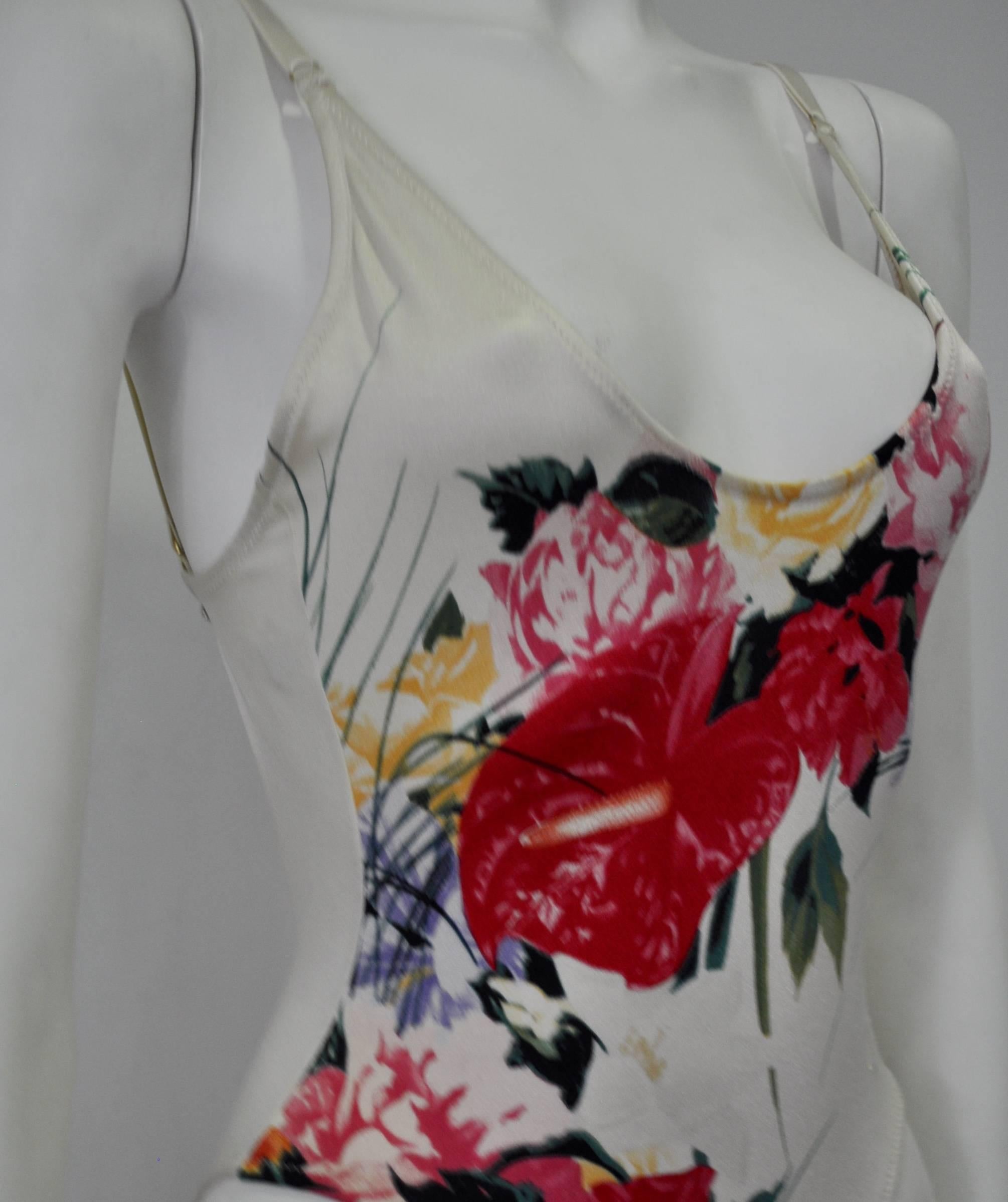 Unique Gianfranco Ferre Floral Monogram Swimsuit In New Condition For Sale In Athens, Agia Paraskevi