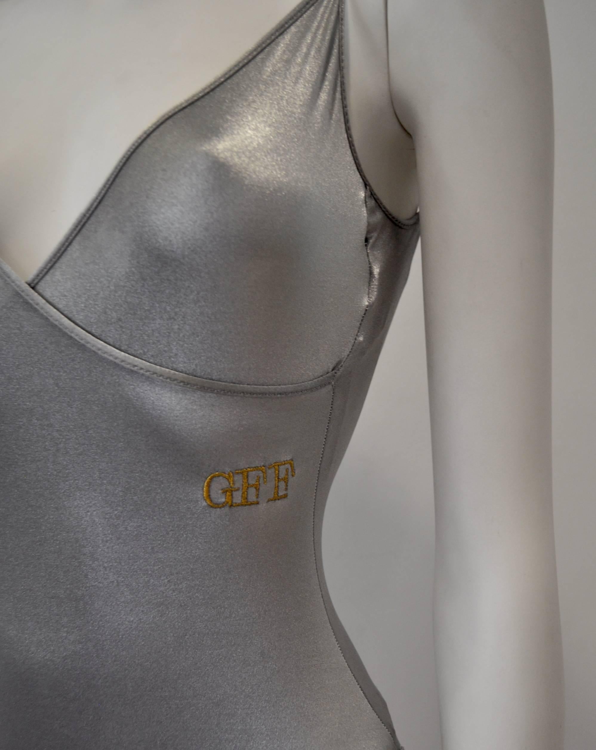 Stunning Silver Gianfranco Ferre Gold Monogram Swimsuit In New Condition For Sale In Athens, Agia Paraskevi