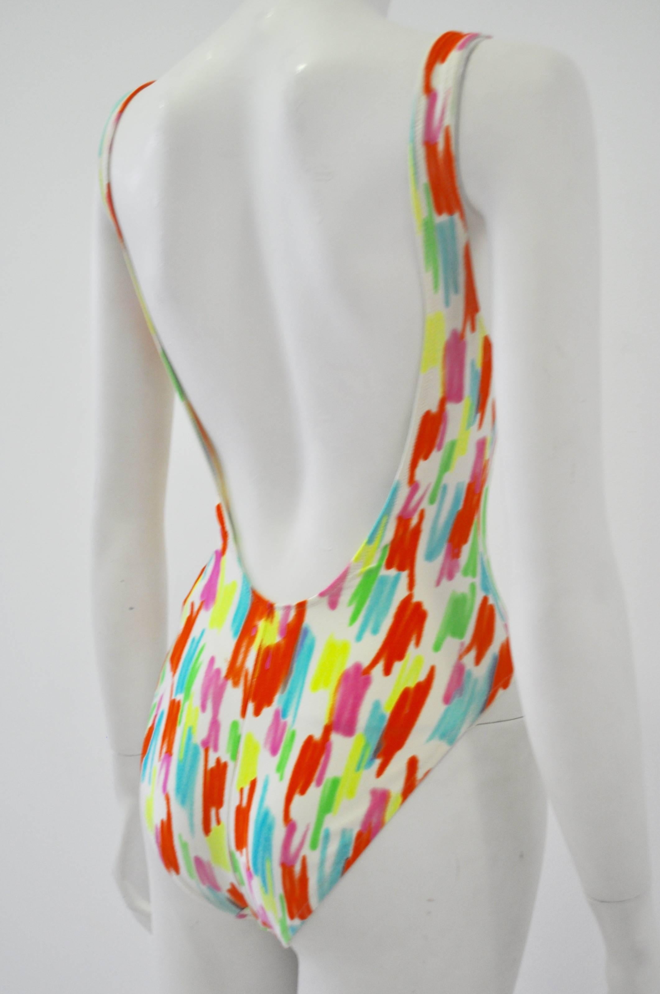 Gray Extremely Rare Gianni Versace Mare White Neon Color Stroke Swimsuit For Sale