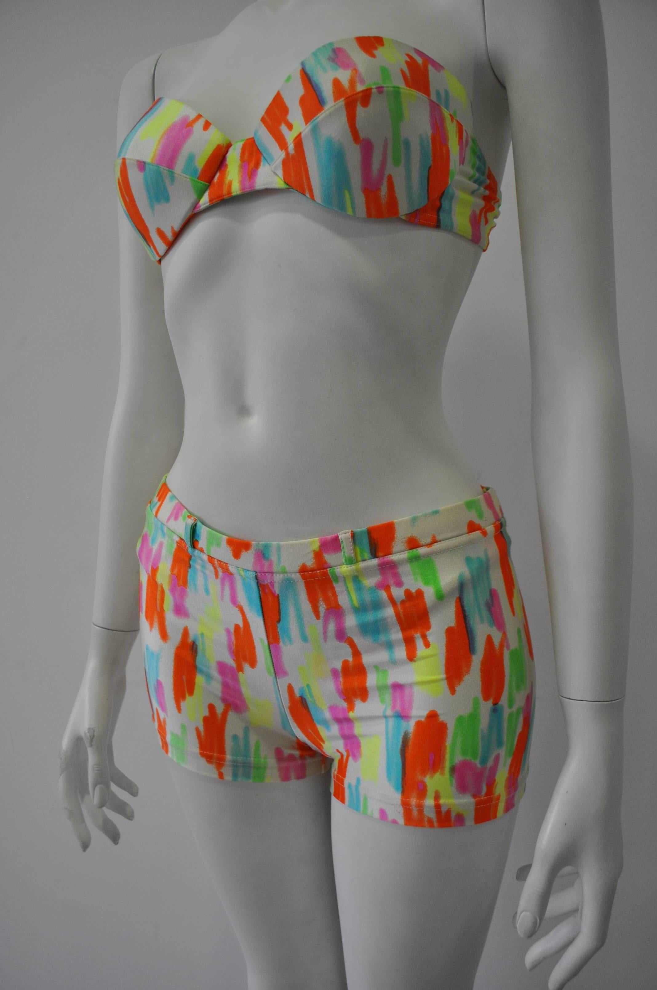 Rare Gianni Versace Mare White Neon Color Stroke Swim Shorts For Sale 2