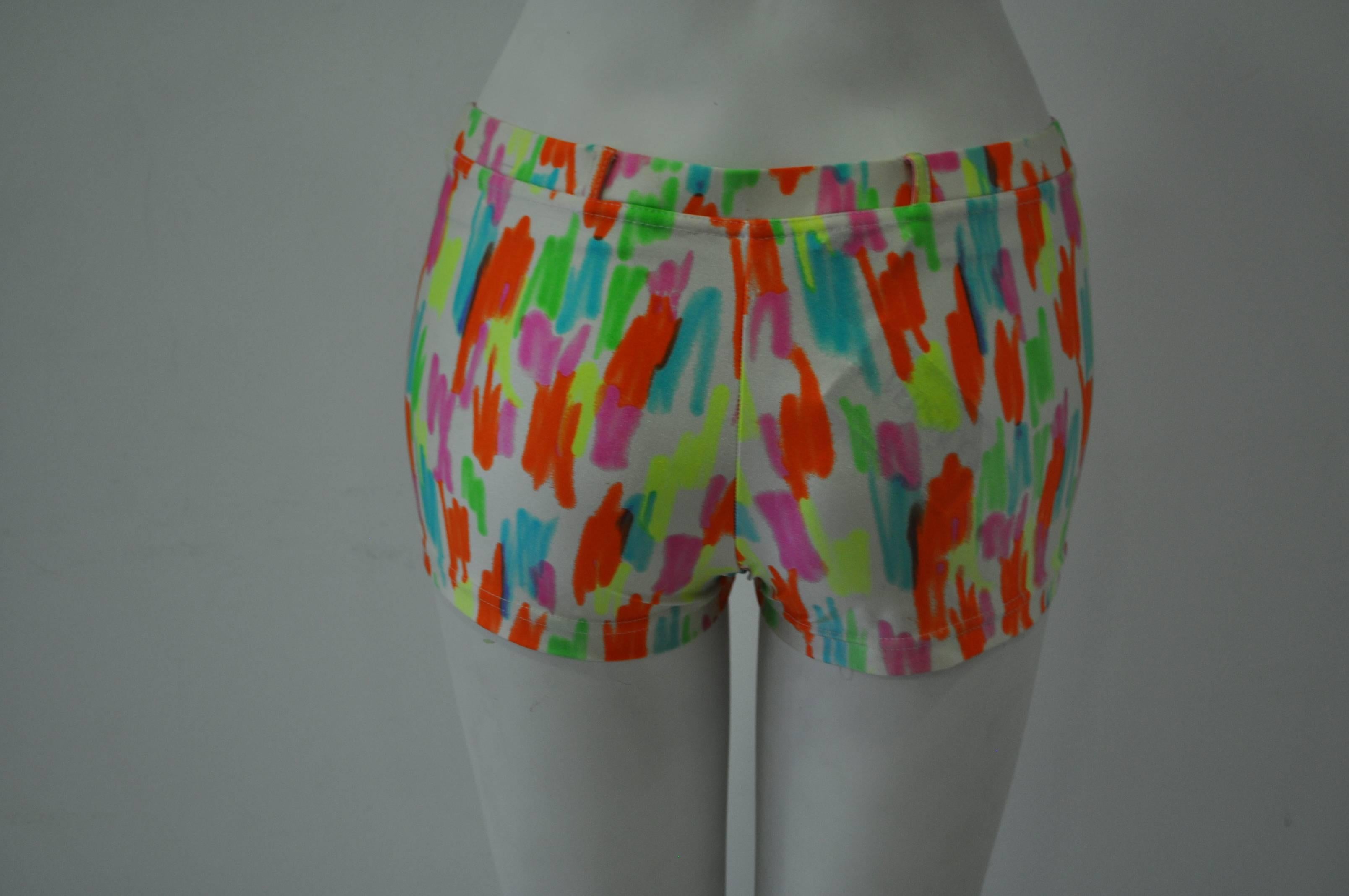 Women's Rare Gianni Versace Mare White Neon Color Stroke Swim Shorts For Sale