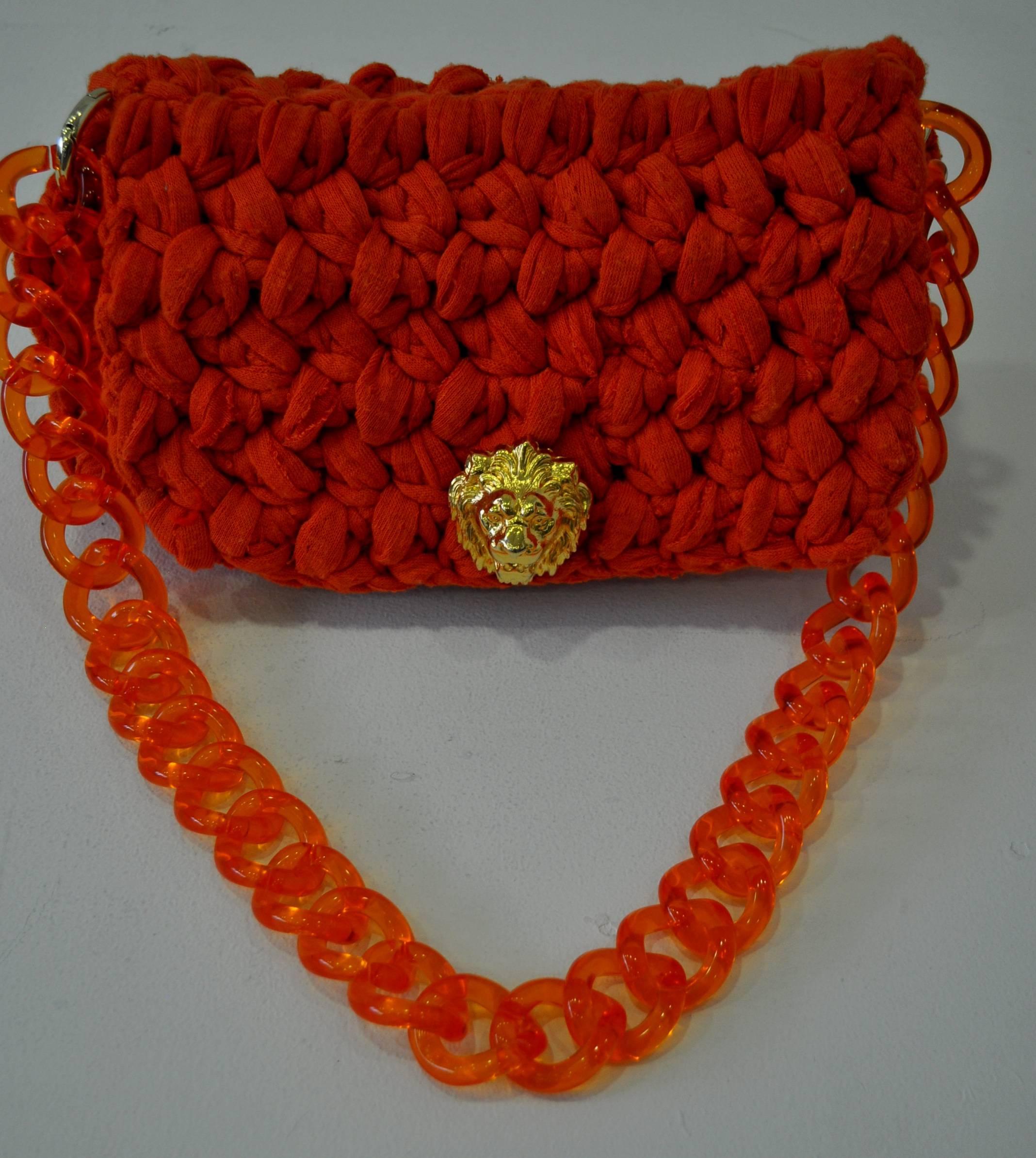 Fresh Fait Maison Designer Inspired Hand Crocheted Handbag Featuring Lion Hardware Motif