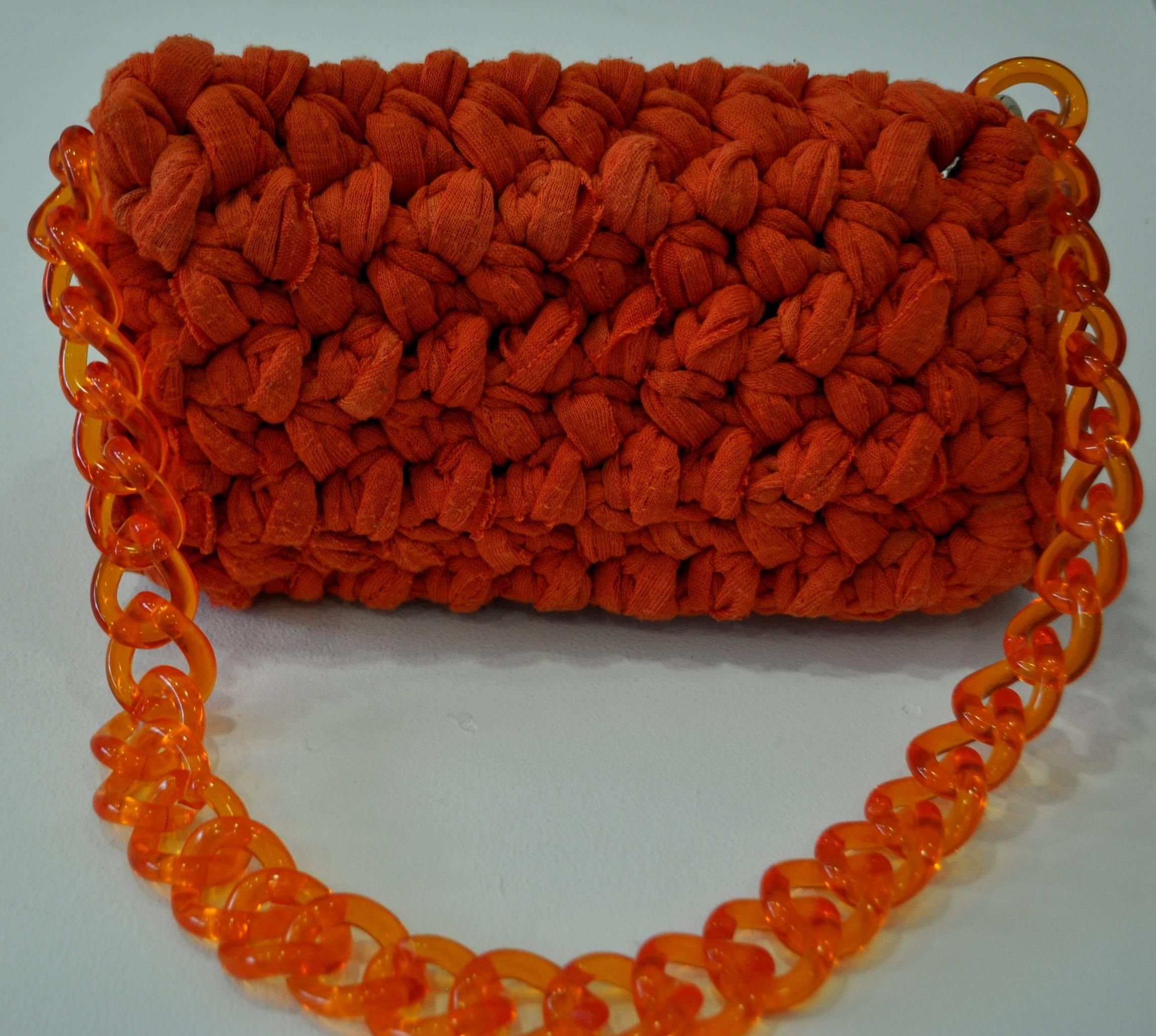 Red Fresh Fait Maison Designer Inspired Crocheted Handbag For Sale