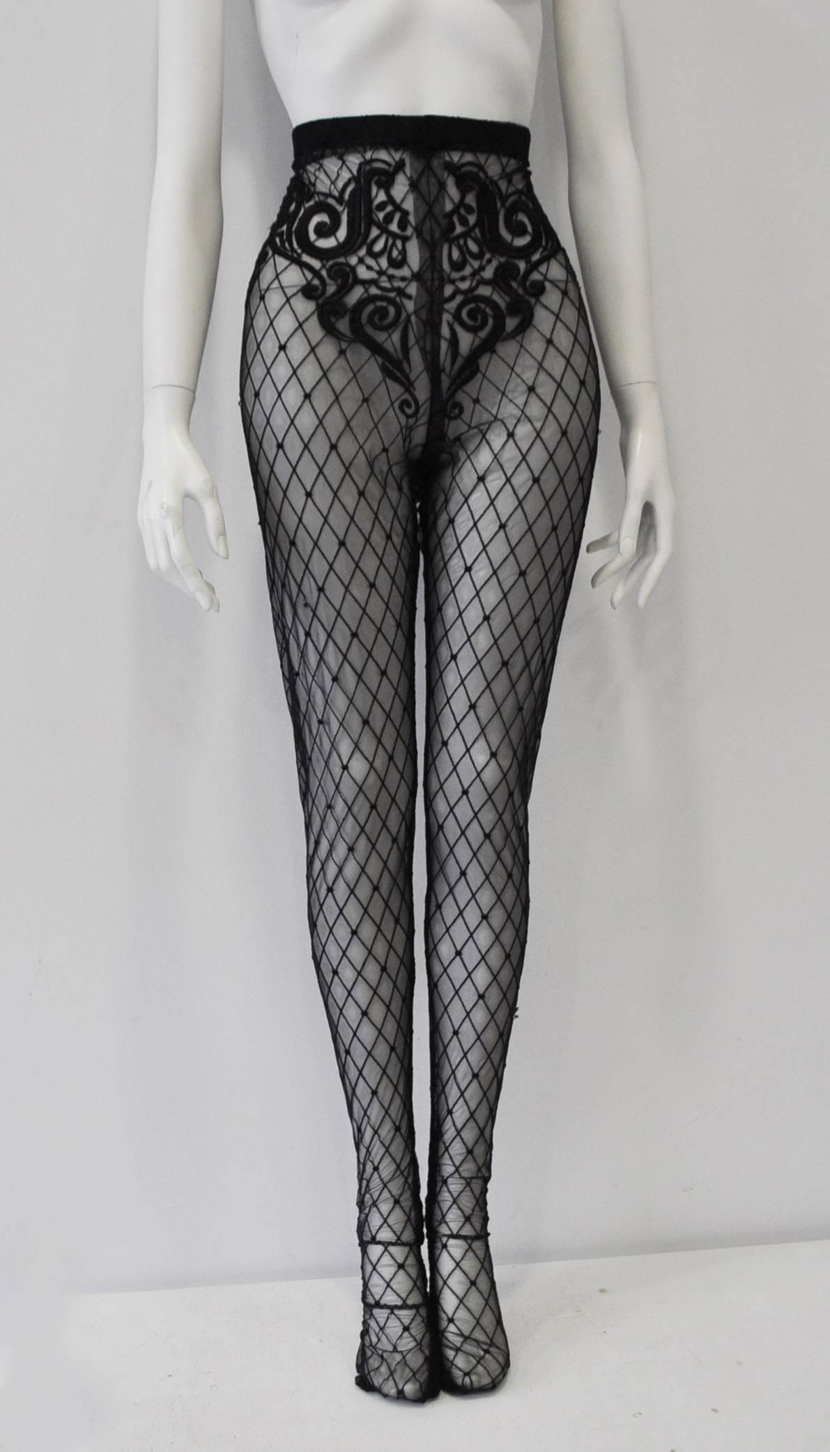 Gray Exceptional Gianni Versace Brocade Pantie Diagonal Pattern Silk Leggings For Sale