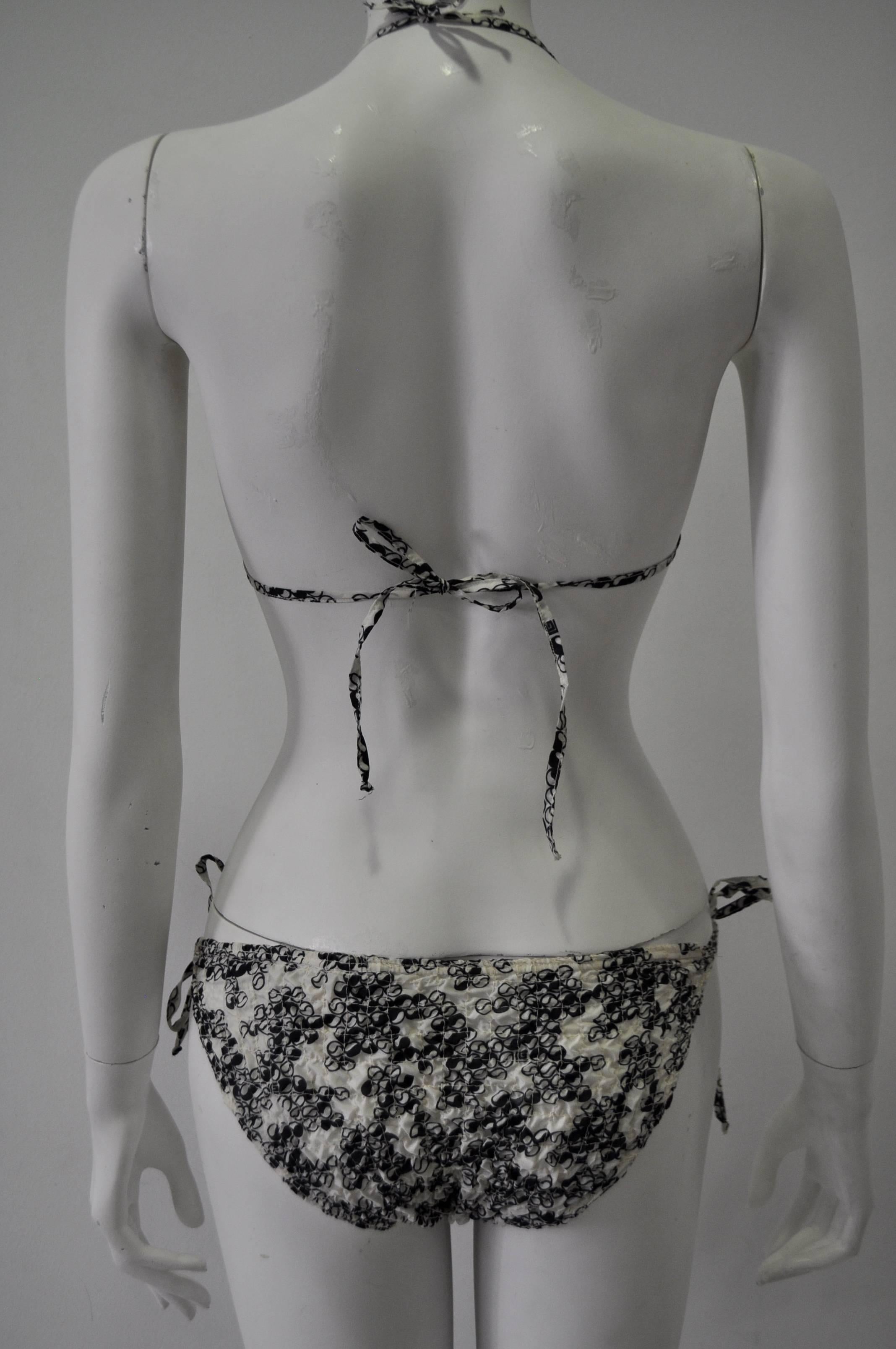 Black Rare Dainty Guy Laroche Puckered Cotton String Bikini Featuring Discreet Logo For Sale