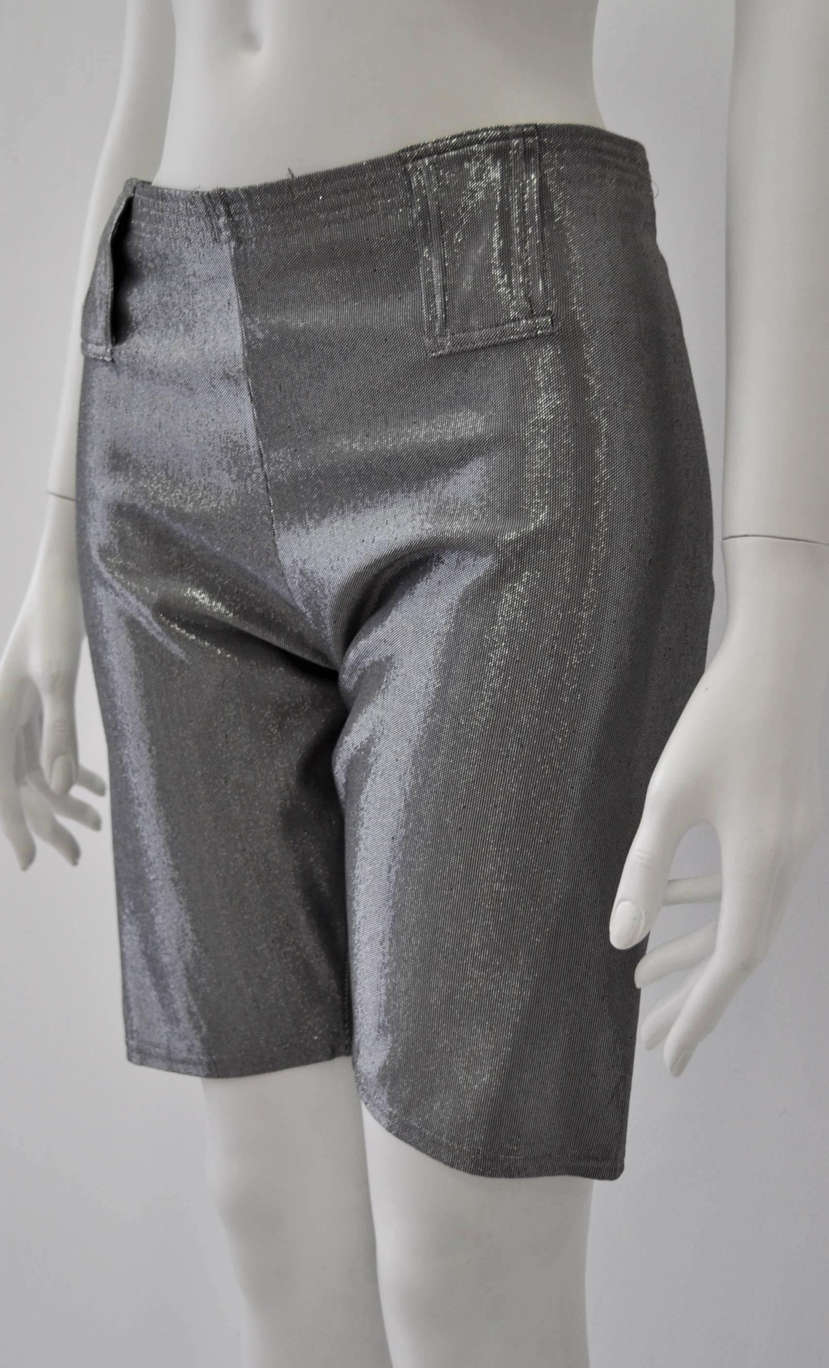 Women's Very Rare Gianni Versace Graphite Lurex Bike Shorts For Sale