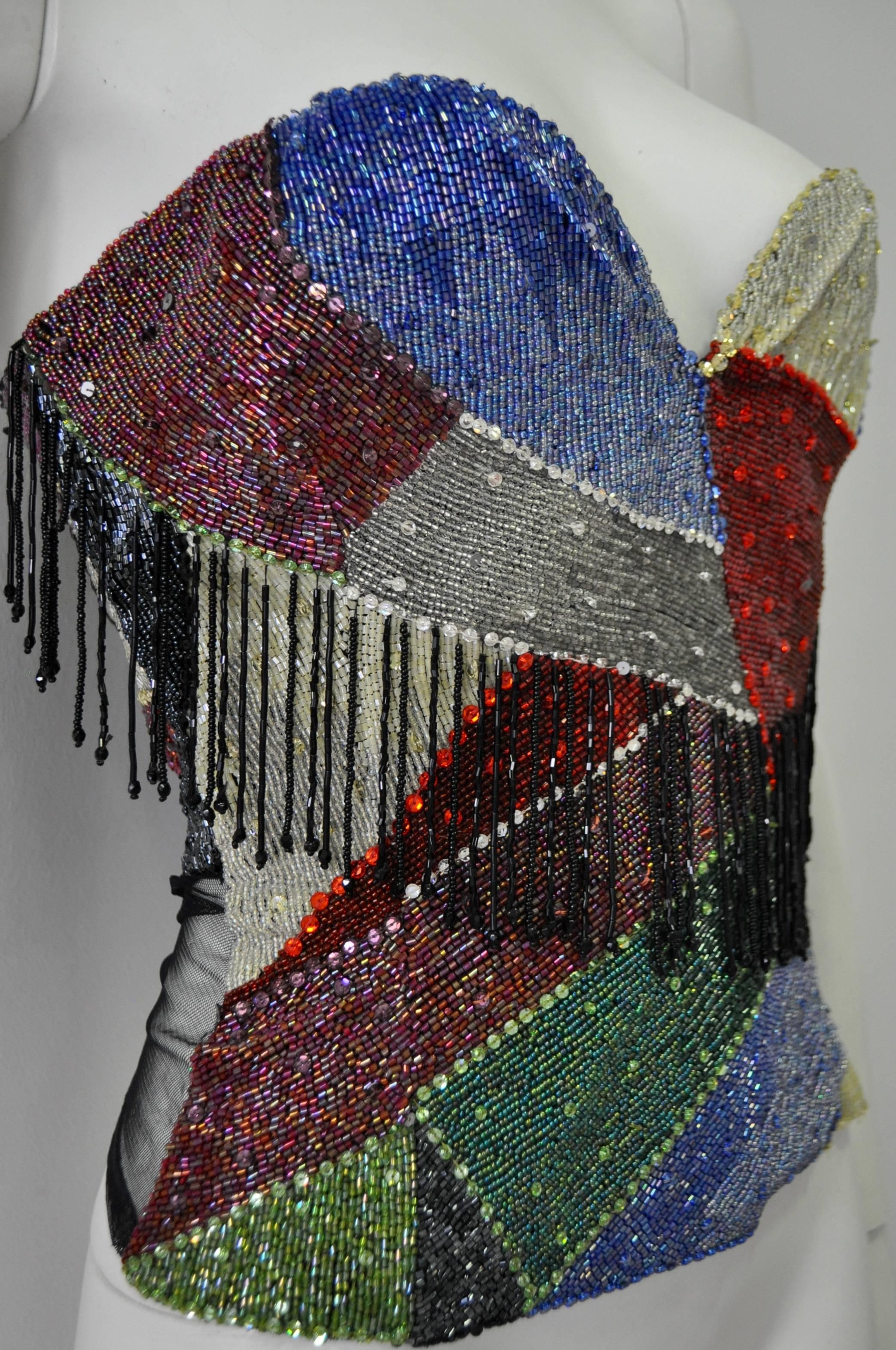 Museum Quality Atelier Versace Beaded Fringed Silk Bustier In New Condition For Sale In Athens, Agia Paraskevi