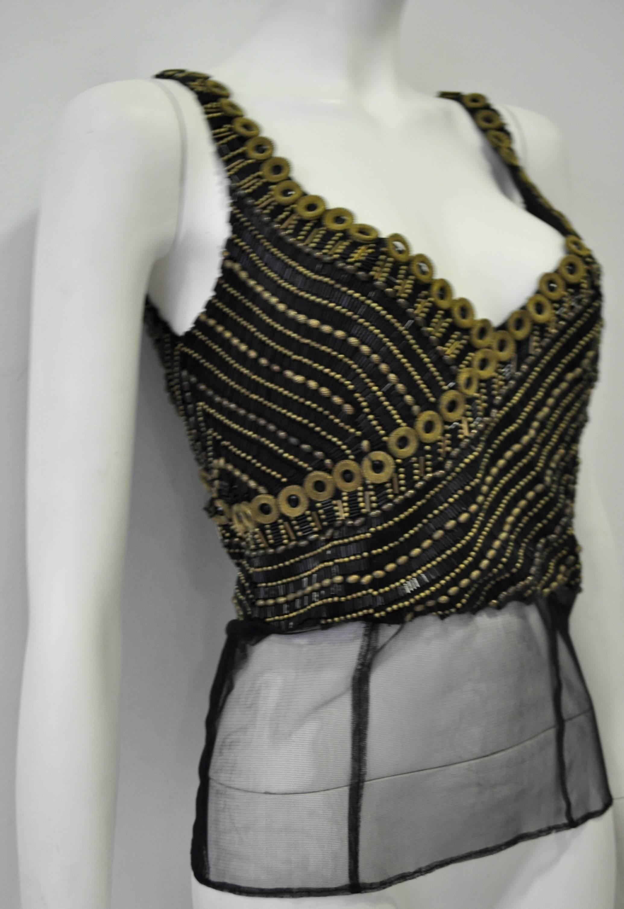 Museum Quality Atelier Versace Silk Metal & Black Jet Bodice In New Condition For Sale In Athens, Agia Paraskevi