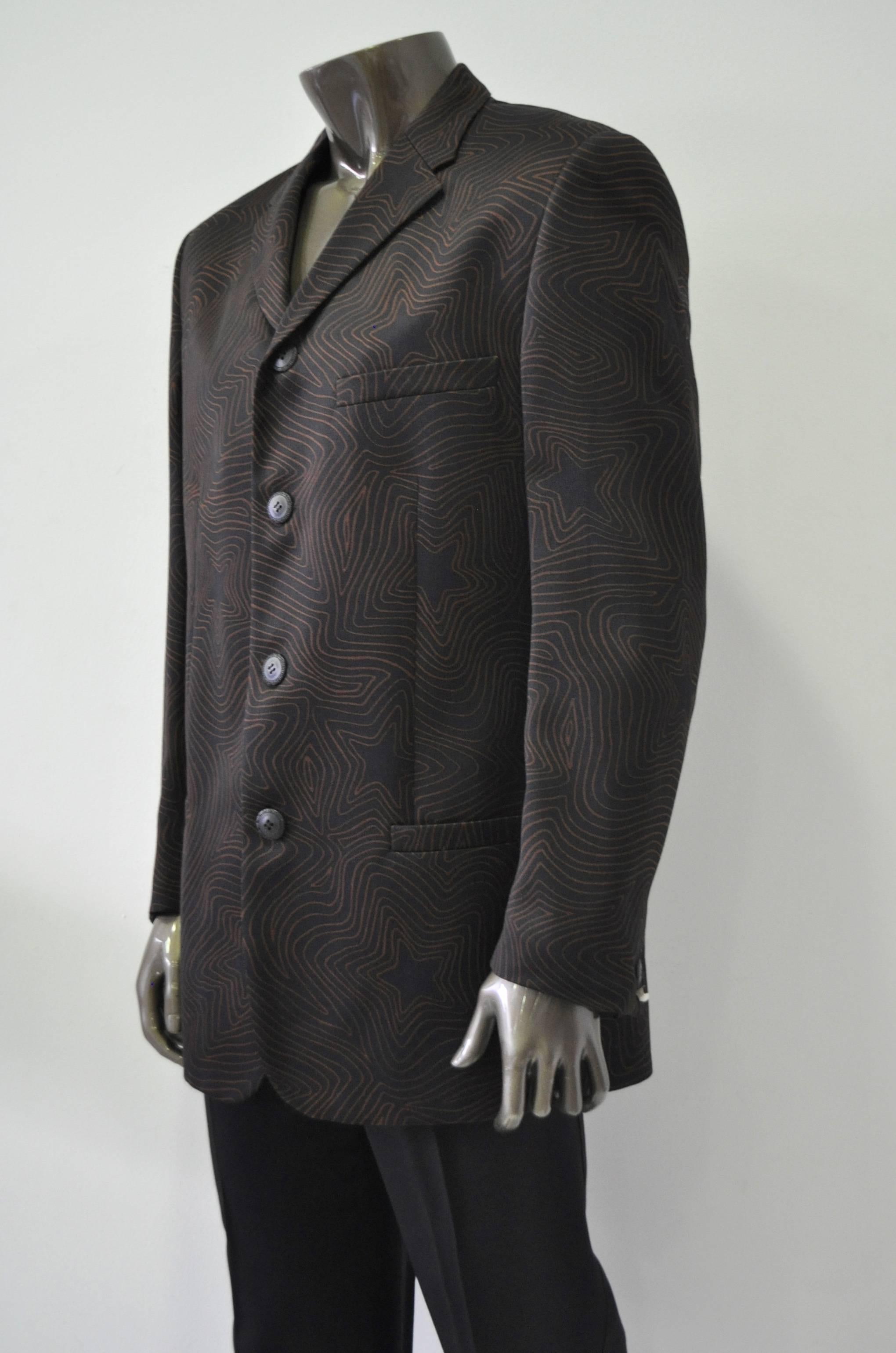 Black Rare and Exceptional Star Pattern Men's Wool Jacket For Sale