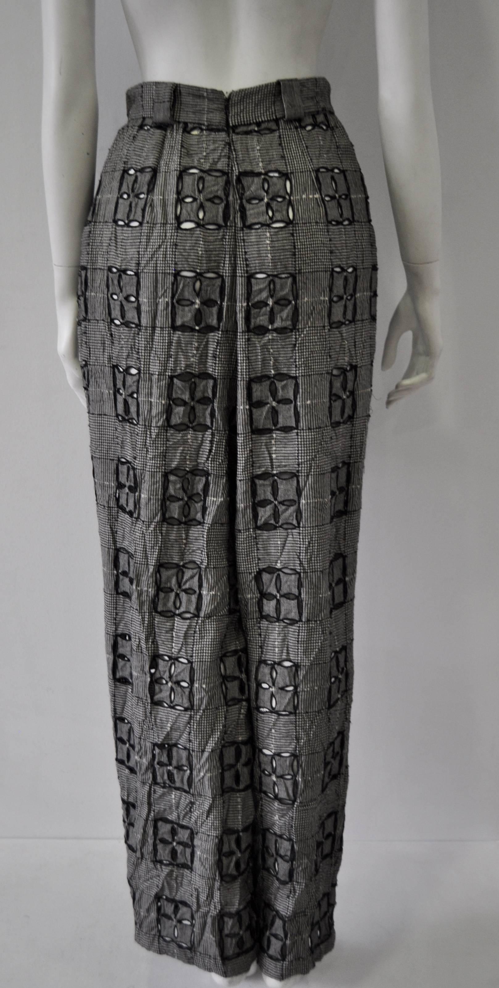 Extremely Original Atelier Versace Black and White Perforated Check Print Pants In New Condition For Sale In Athens, Agia Paraskevi