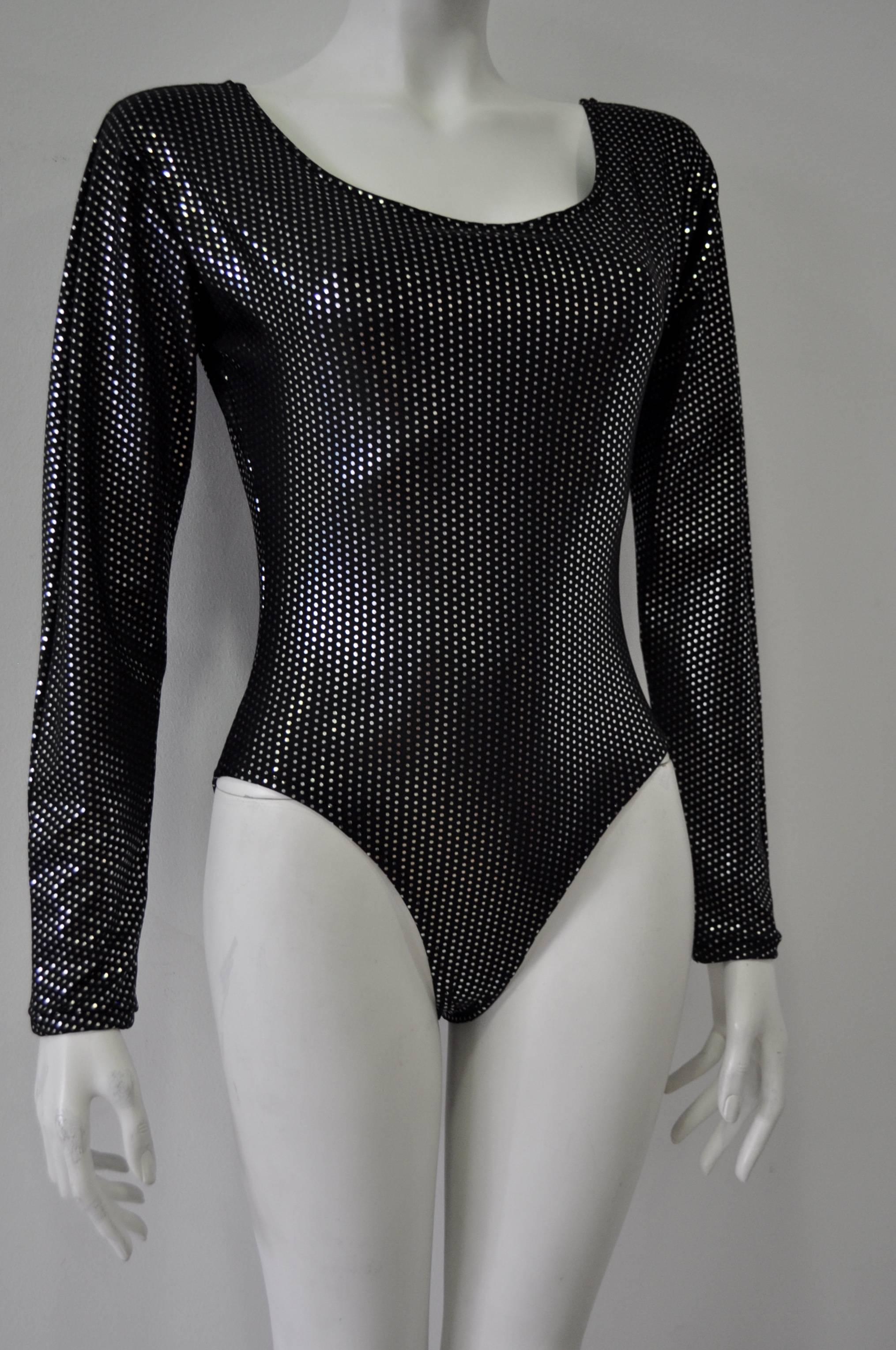 Space Age Silver Polka Dot Black Bodysuit In New Condition For Sale In Athens, Agia Paraskevi