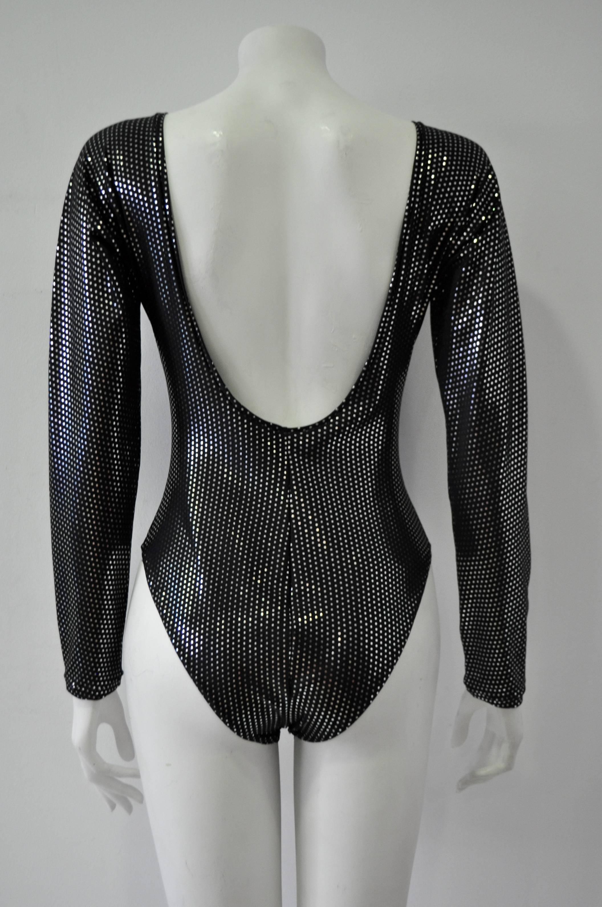 Women's Space Age Silver Polka Dot Black Bodysuit For Sale