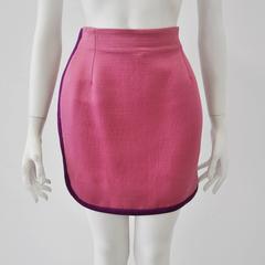 Chic Gianni Versace Dark Pink Ribbed Mini Skirt with Magenta Piping