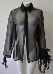 Highly Unusual Gianfranco Ferre Sheer Silk Blouse with Ribbon Bow Sleeve Detail