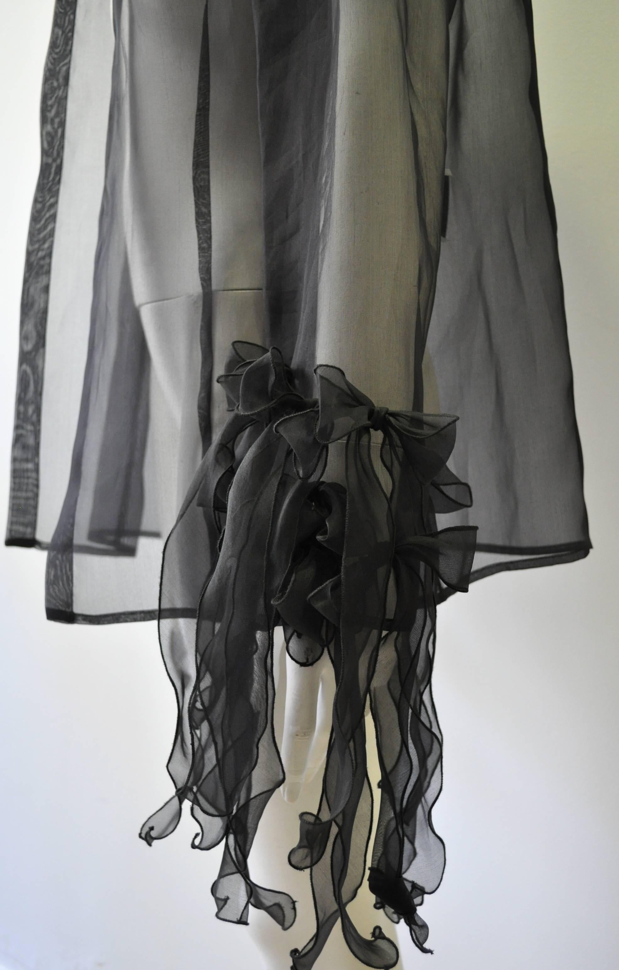 Women's Highly Unusual Gianfranco Ferre Sheer Silk Blouse with Ribbon Bow Sleeve Detail For Sale