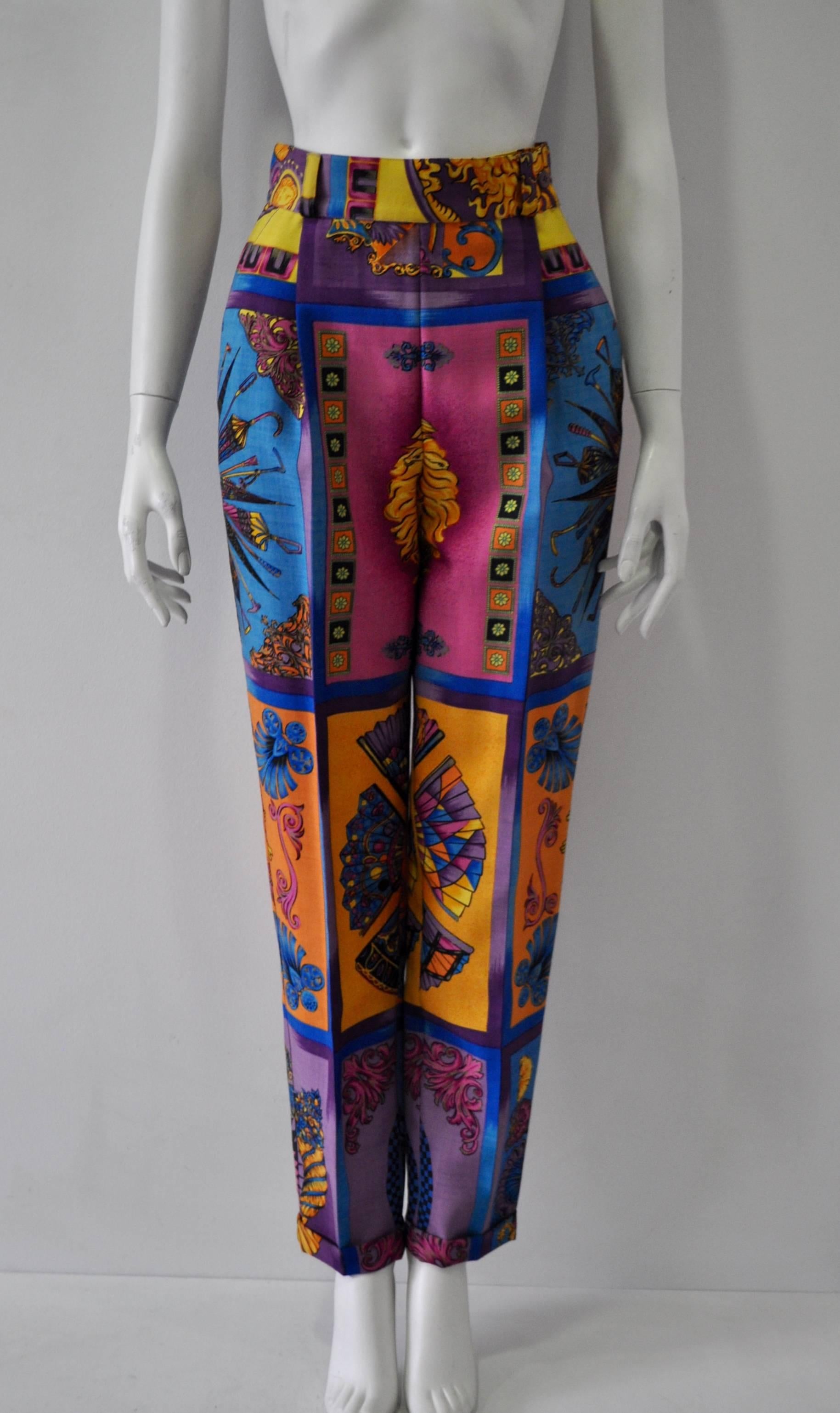 Iconoclastic Gianni Versace Medusa Pop Print High Waisted Pants, Fall 1991