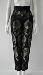 Exquisite Gianni Versace Gold Lame Embroidered Black Silk Pants