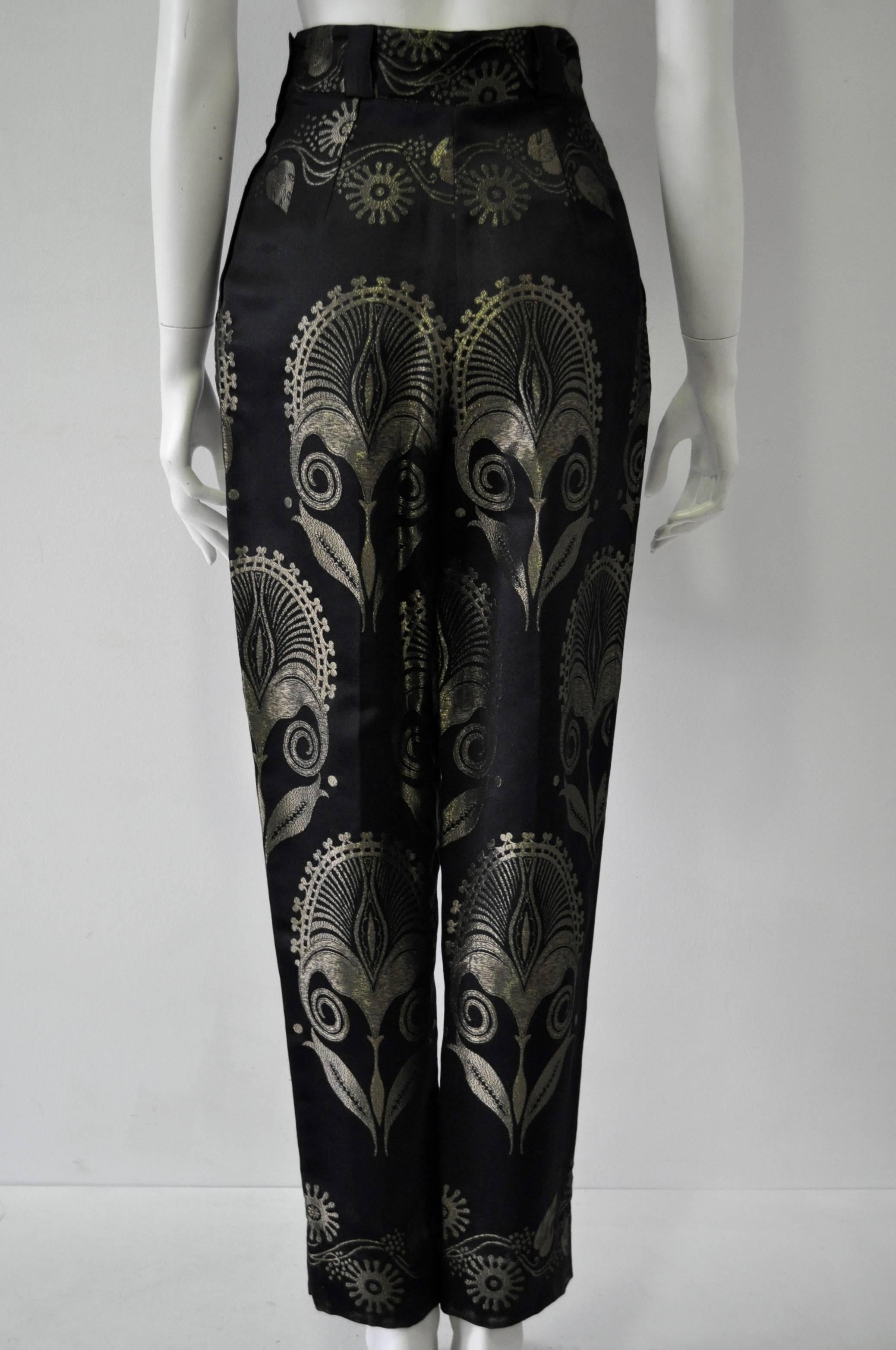 Exquisite Gianni Versace Gold Lame Embroidered Black Silk Pants For Sale 1