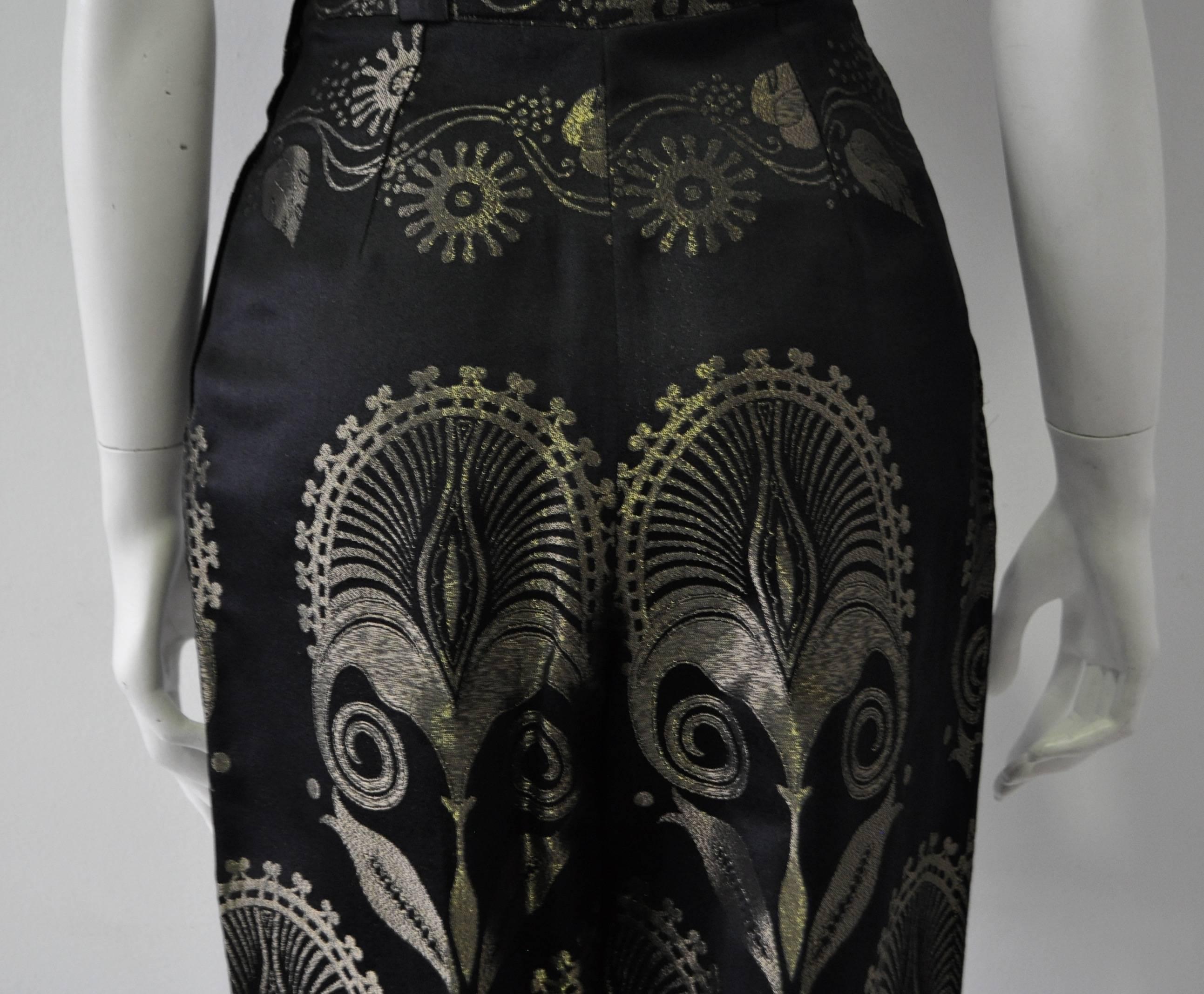 Exquisite Gianni Versace Gold Lame Embroidered Black Silk Pants For Sale 2