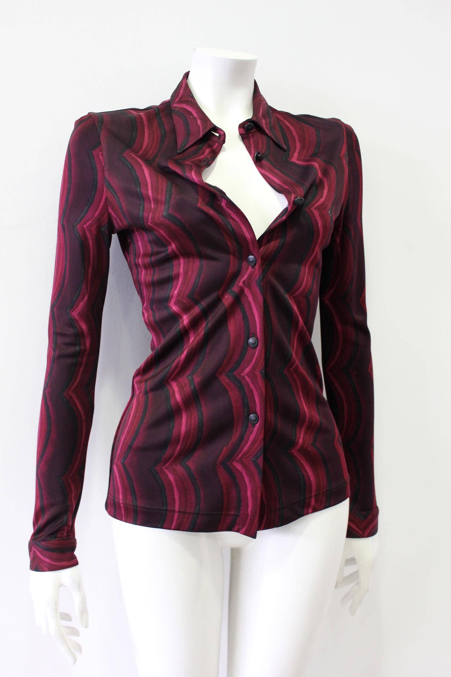 Unique Gianni Versace Istante Vertical Wave Pattern Shirt In New Condition For Sale In Athens, Agia Paraskevi