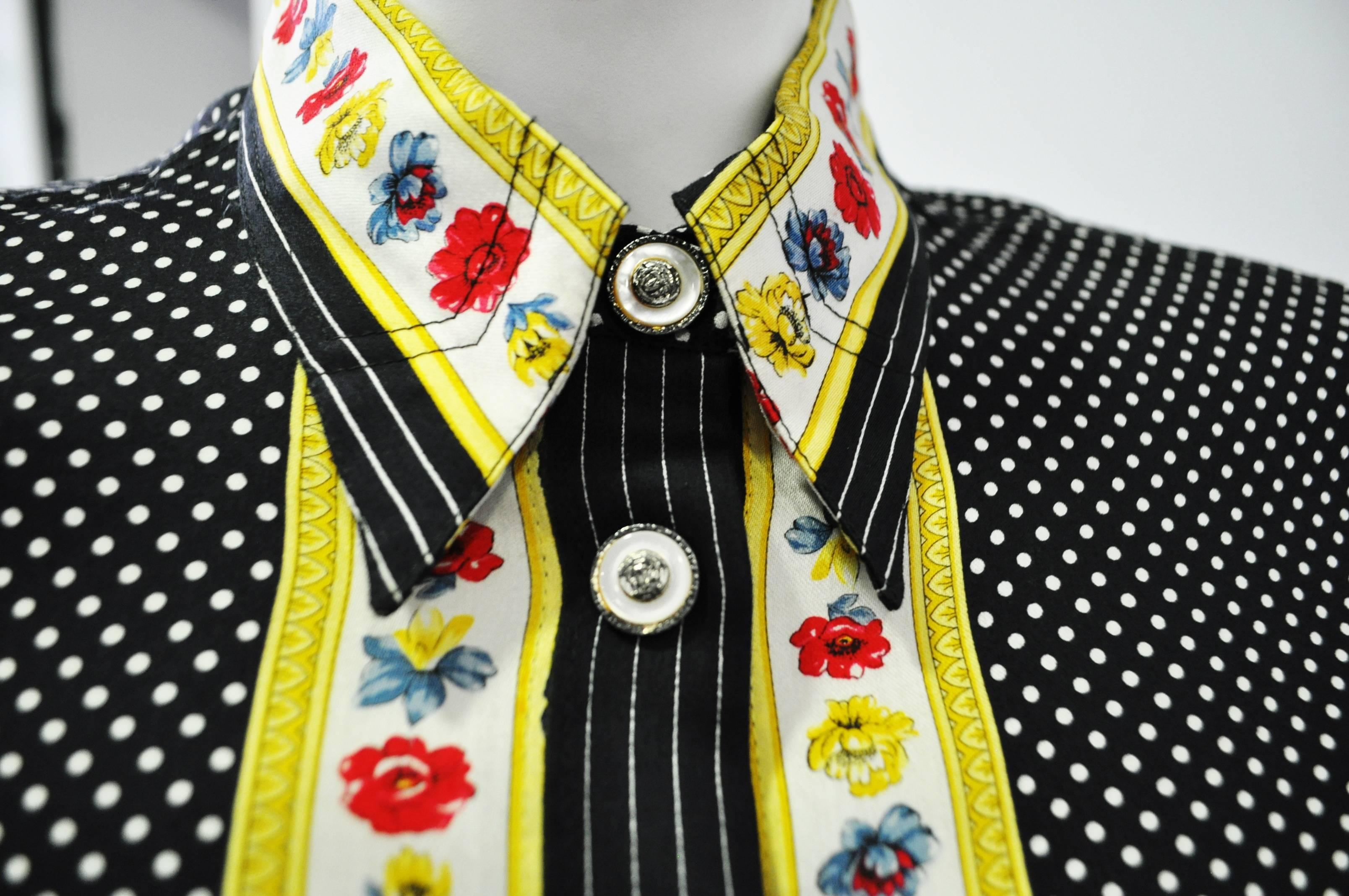 Women's Original Gianni Versace Polka Dot Floral Trim Shirt