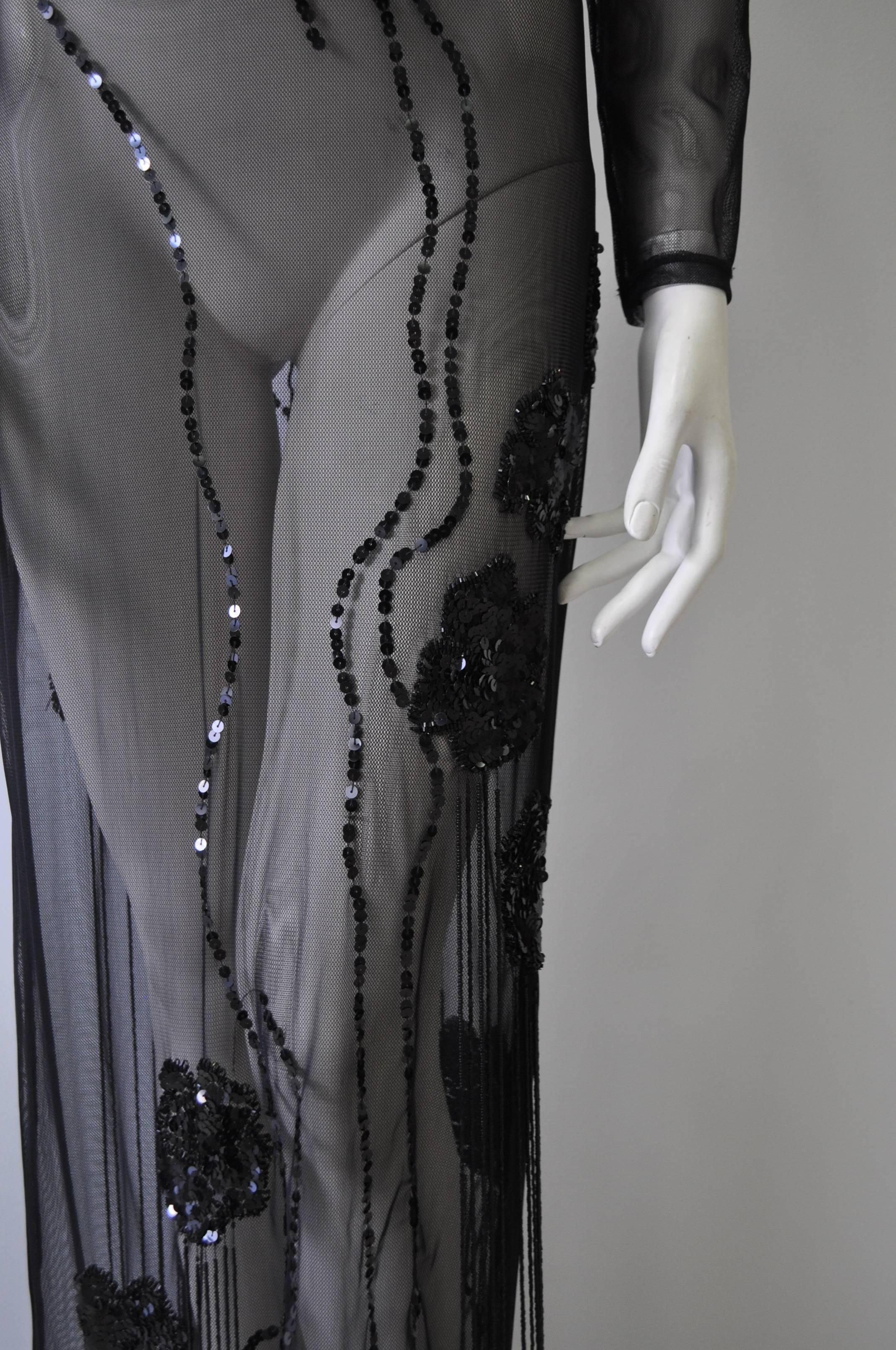 Exclusive Loris Azzaro Sheer Silk Net Hand Embroidered Evening Gown For Sale 2