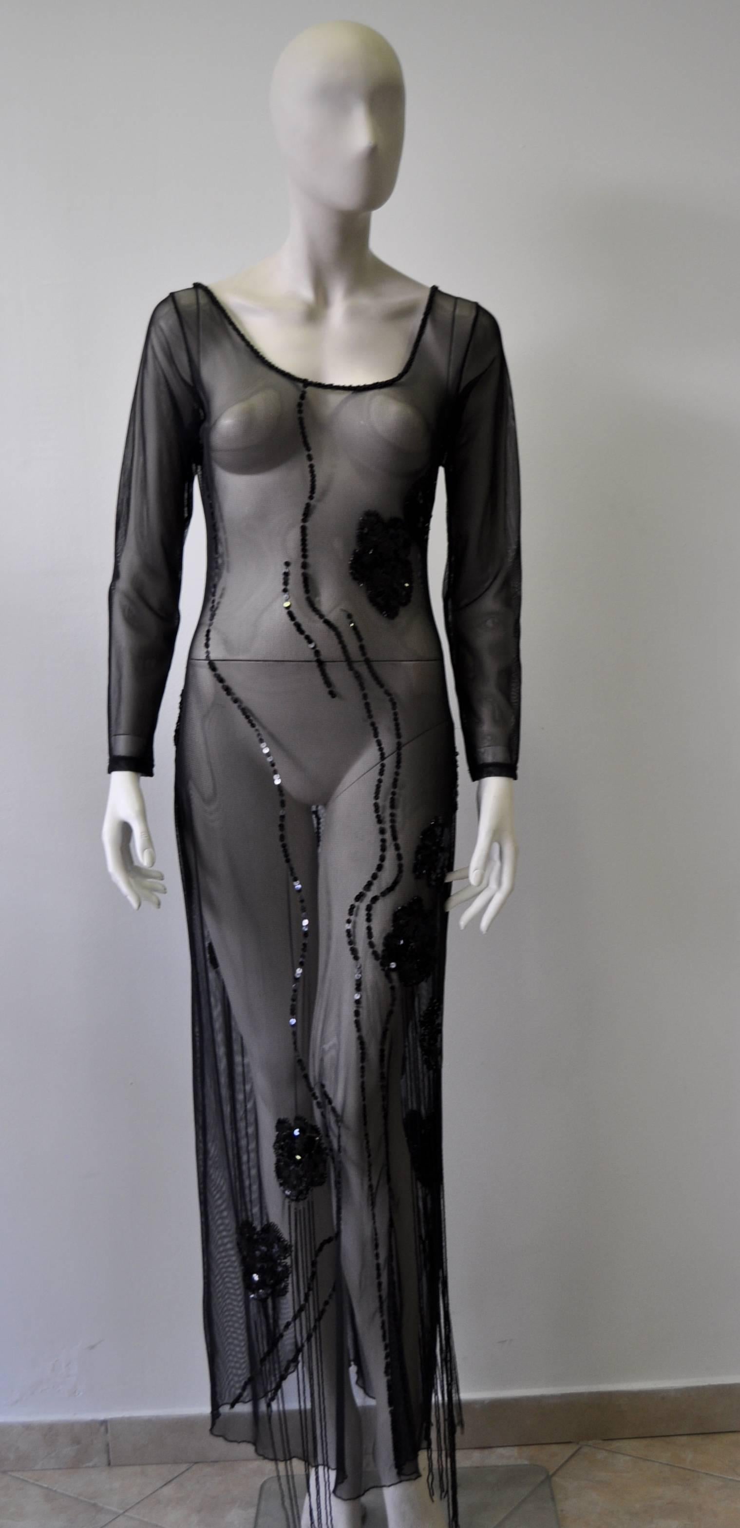 Exclusive Loris Azzaro Sheer Silk Net Hand Beaded and Embroidered Evening Gown