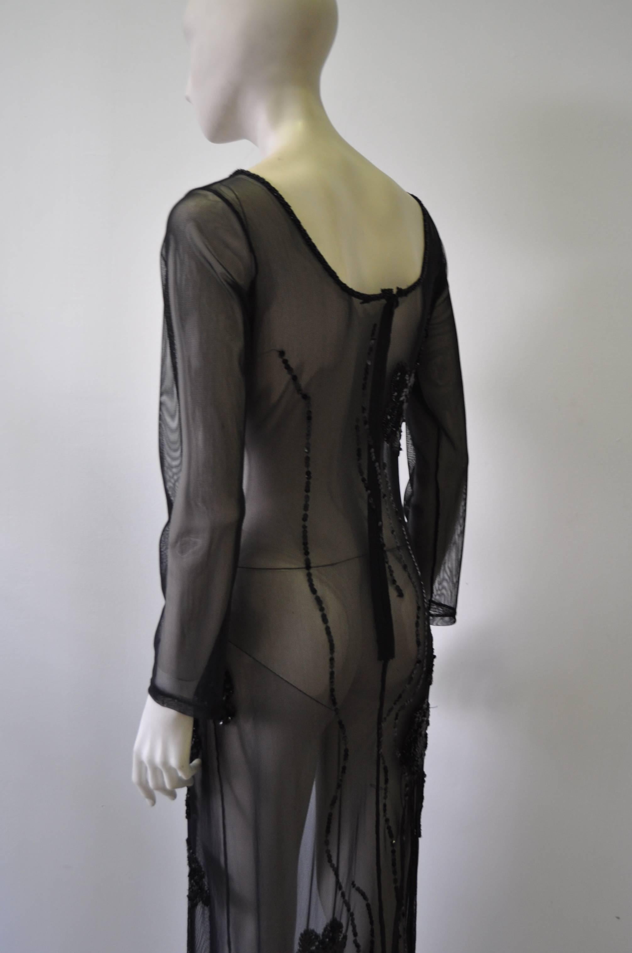 Black Exclusive Loris Azzaro Sheer Silk Net Hand Embroidered Evening Gown For Sale