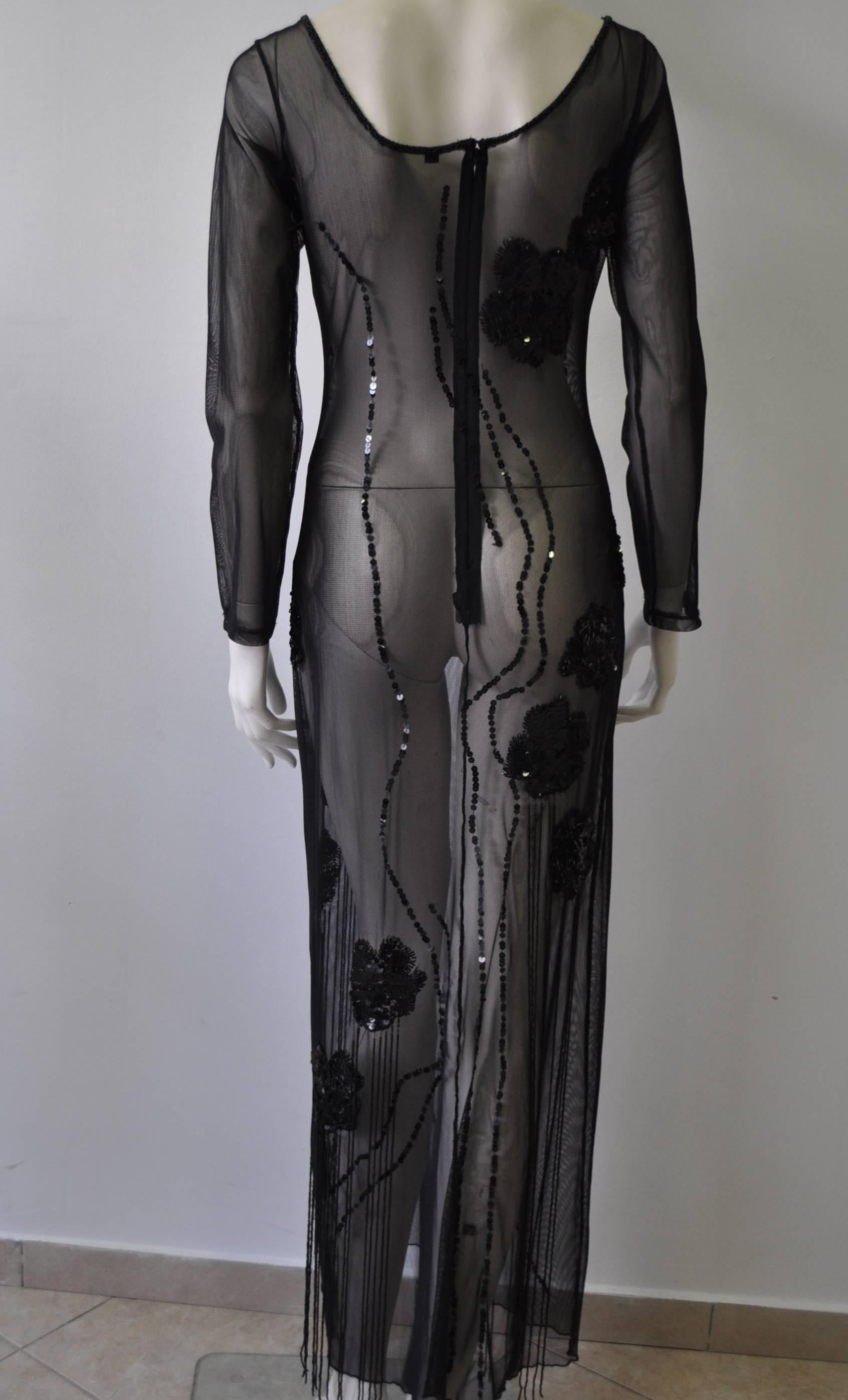 Exclusive Loris Azzaro Sheer Silk Net Hand Embroidered Evening Gown In New Condition For Sale In Athens, Agia Paraskevi