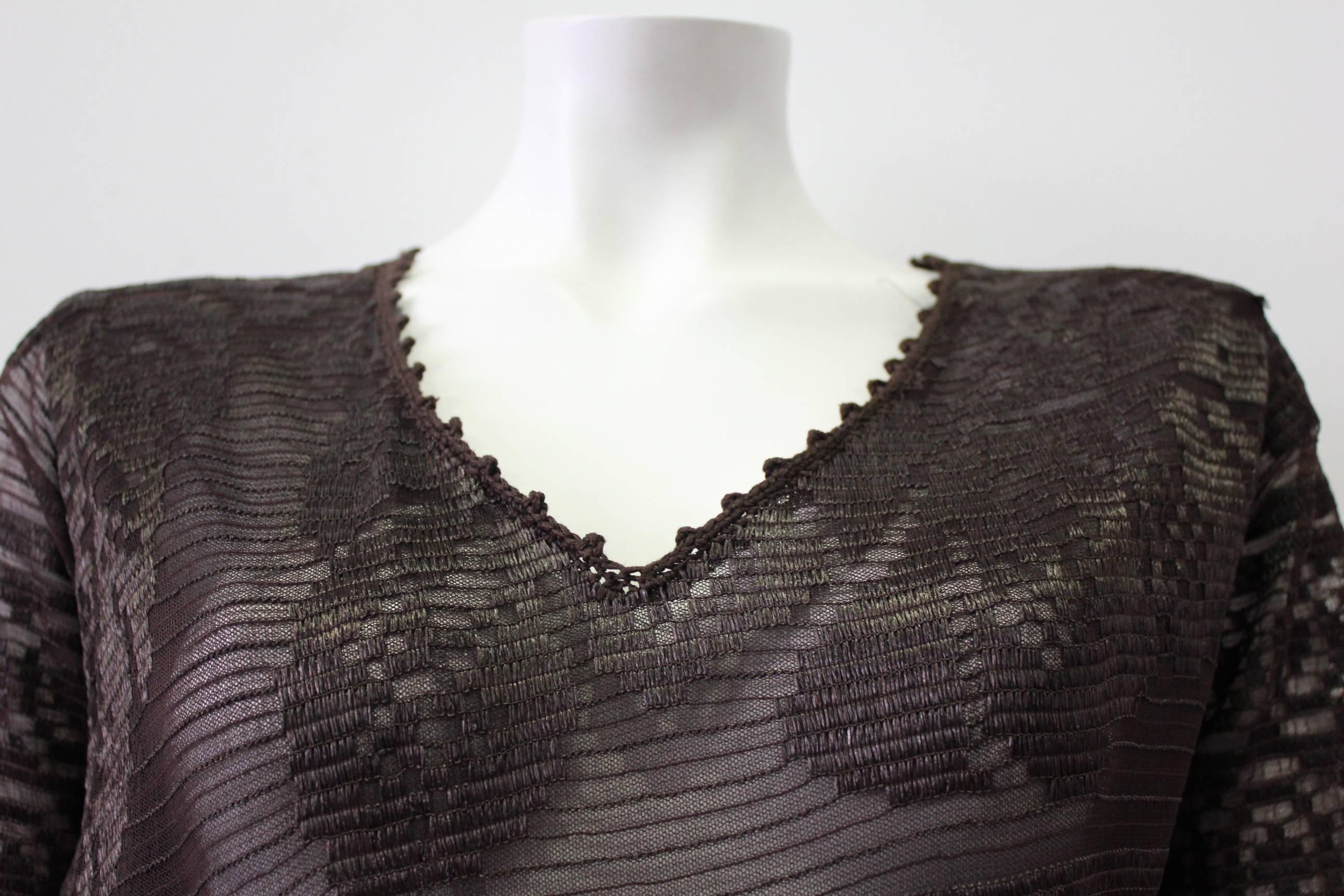 Black Exceptional Flared Gianfranco Ferre Chocolate Brown Lace Tunic Top For Sale