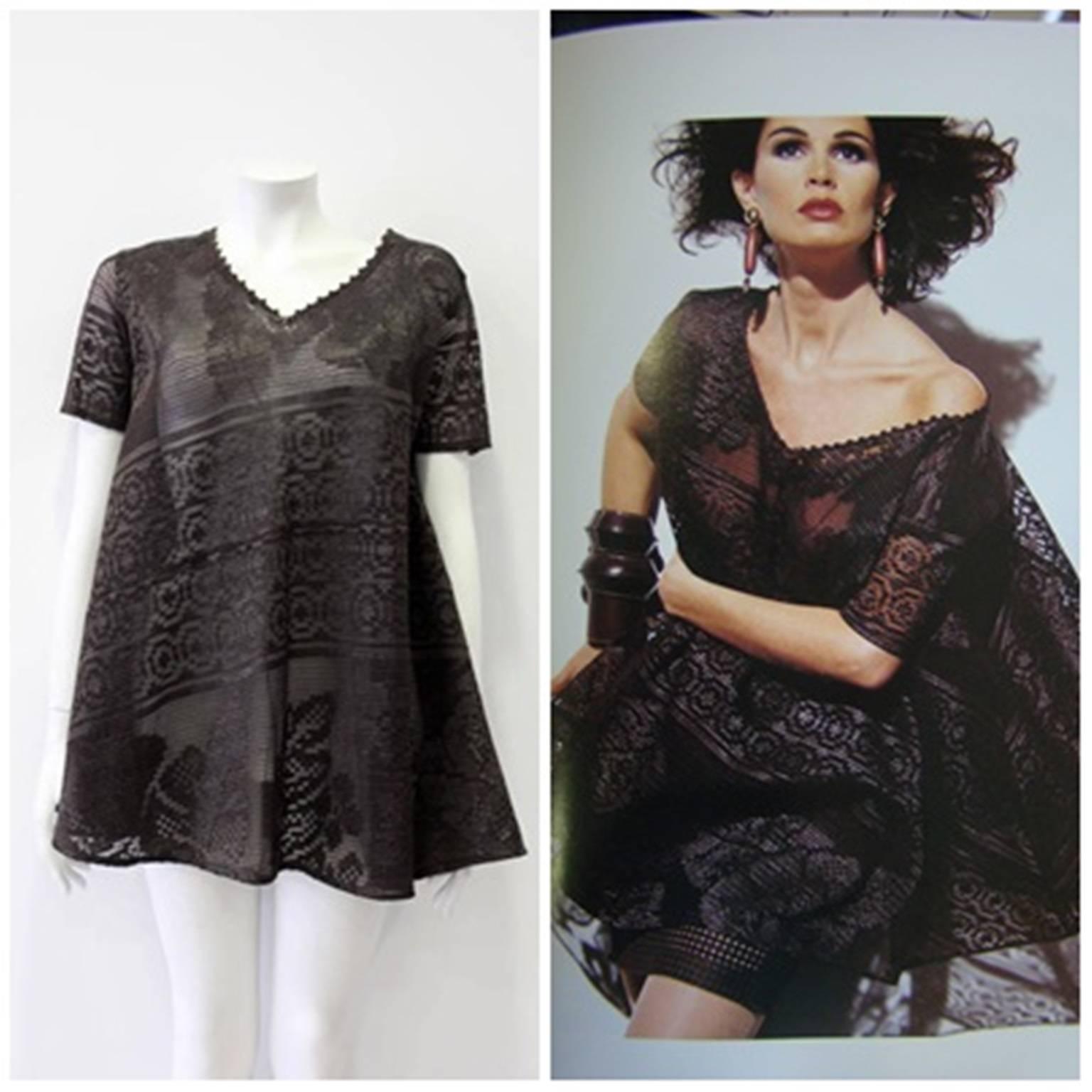 Exceptional Flared Gianfranco Ferre Chocolate Brown Lace Tunic Top For Sale 1