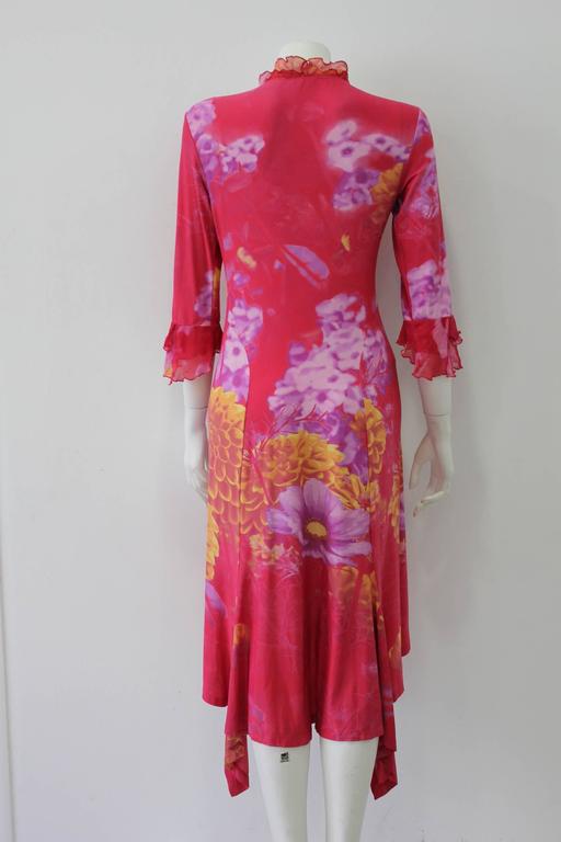 Plunging v neck floral ruffle dress