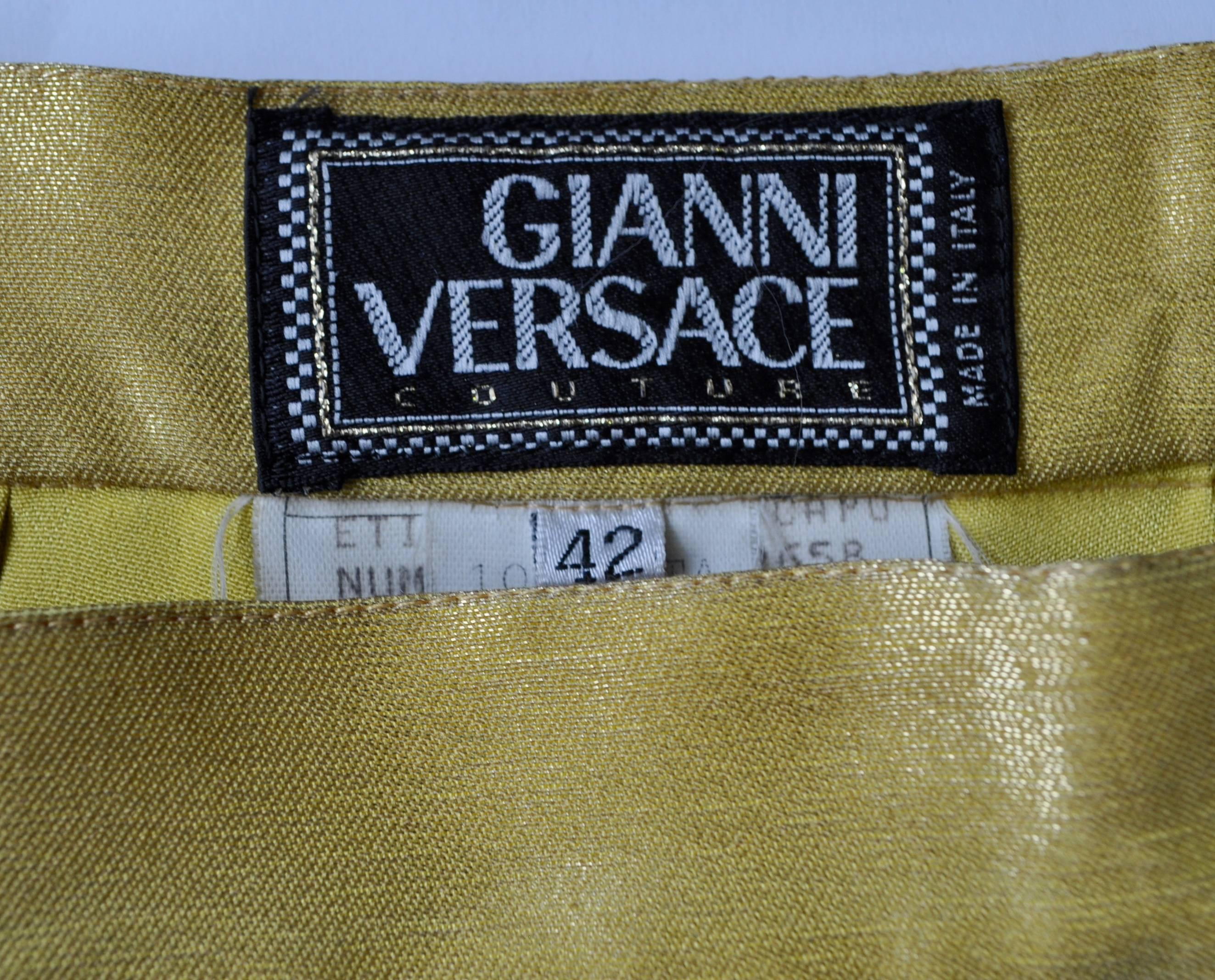 Women's One of a Kind Gianni Versace Couture Gold Pleated Silk Mini Skirt For Sale