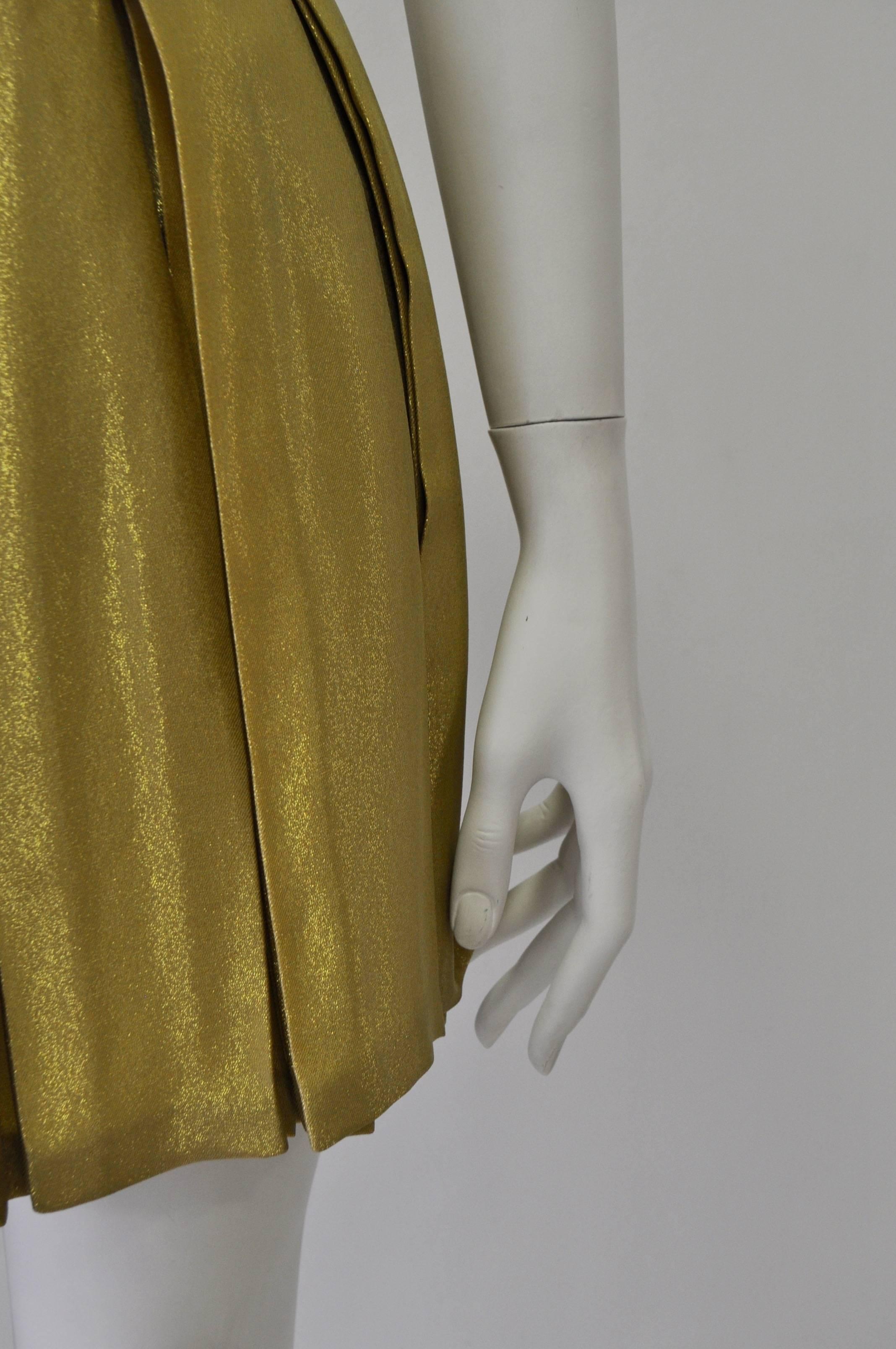 One of a Kind Gianni Versace Couture Gold Pleated Silk Mini Skirt In New Condition For Sale In Athens, Agia Paraskevi