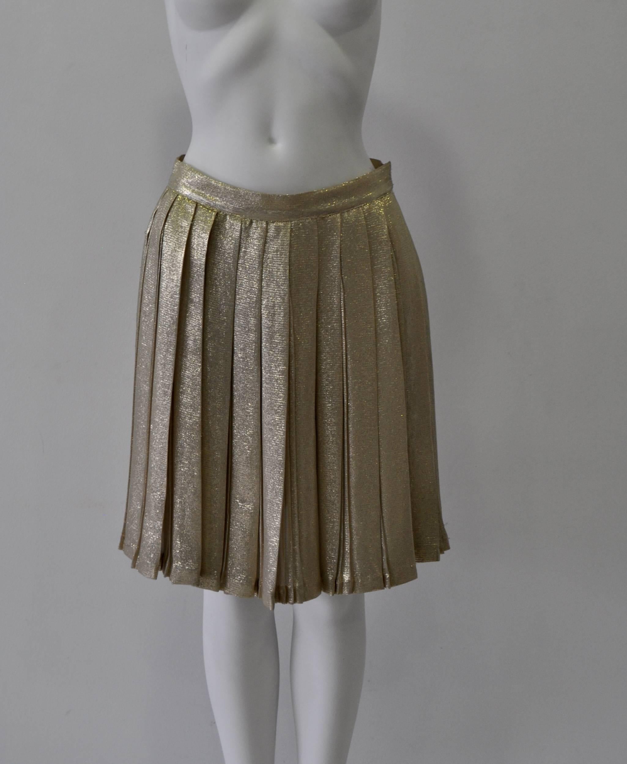 Black Fabulous Gianni Versace Couture Gold Lurex Pleated Silk Skirt For Sale