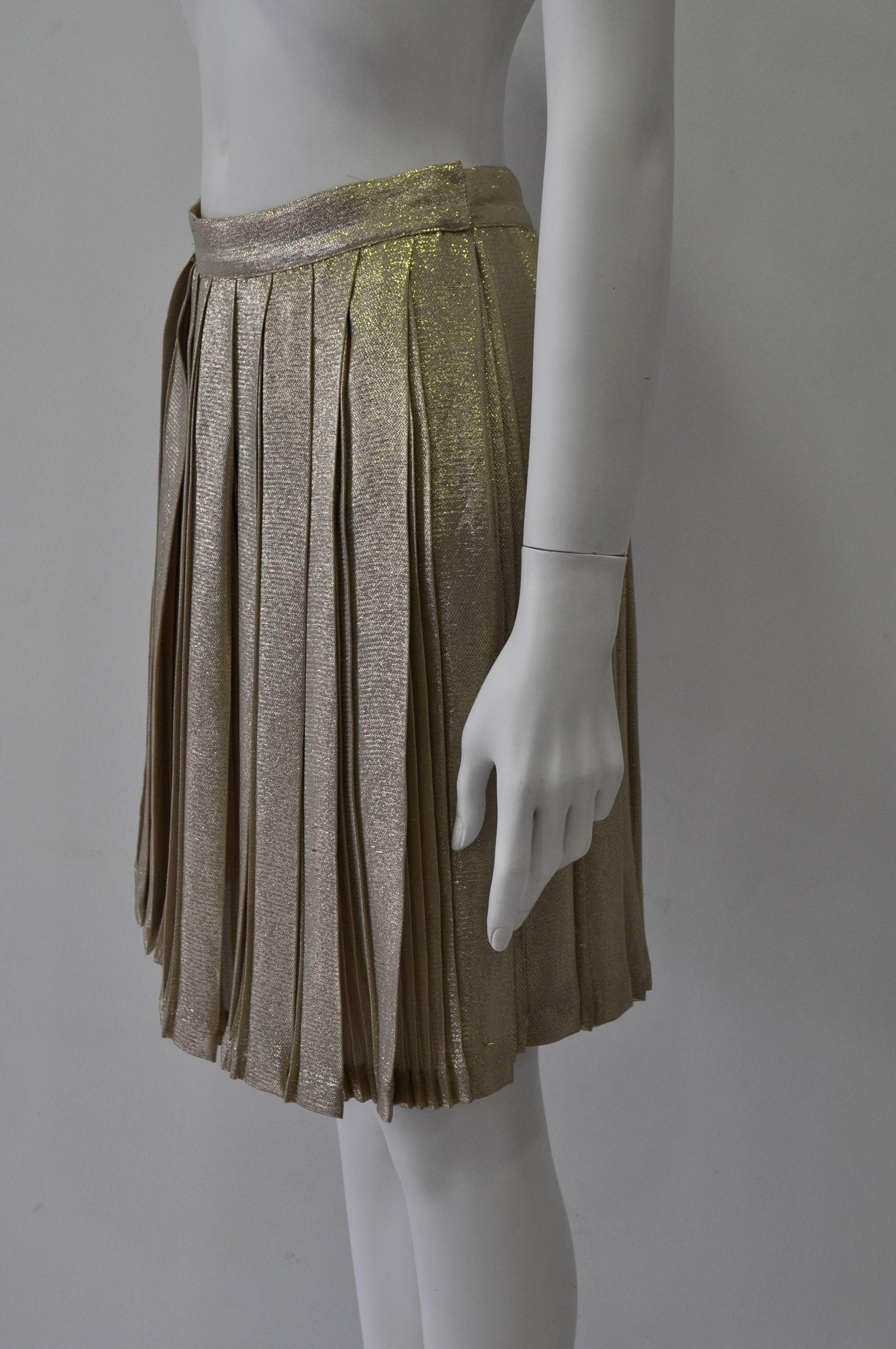 Women's Fabulous Gianni Versace Couture Gold Lurex Pleated Silk Skirt For Sale