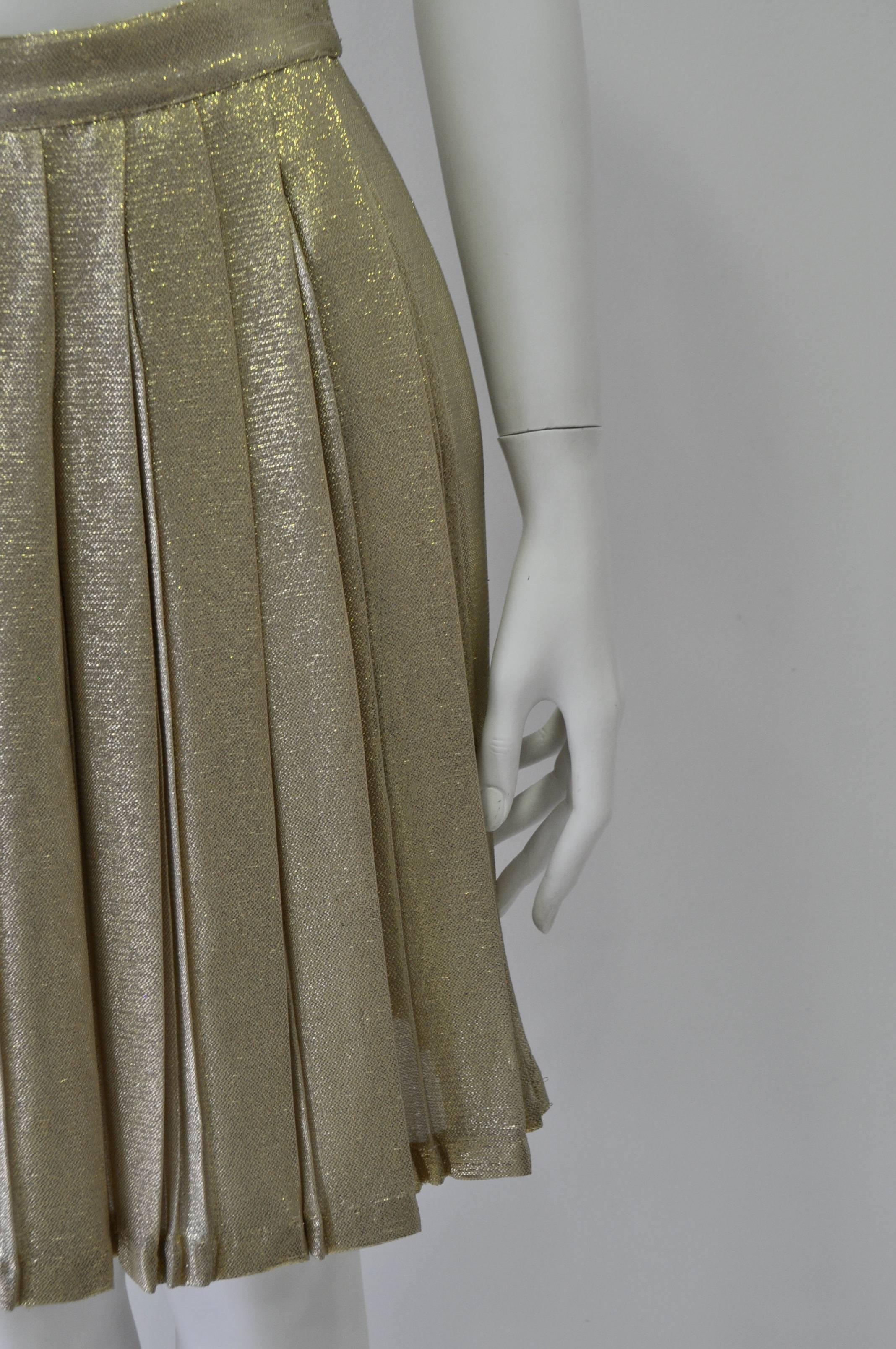 Fabulous Gianni Versace Couture Gold Lurex Pleated Silk Skirt For Sale 1