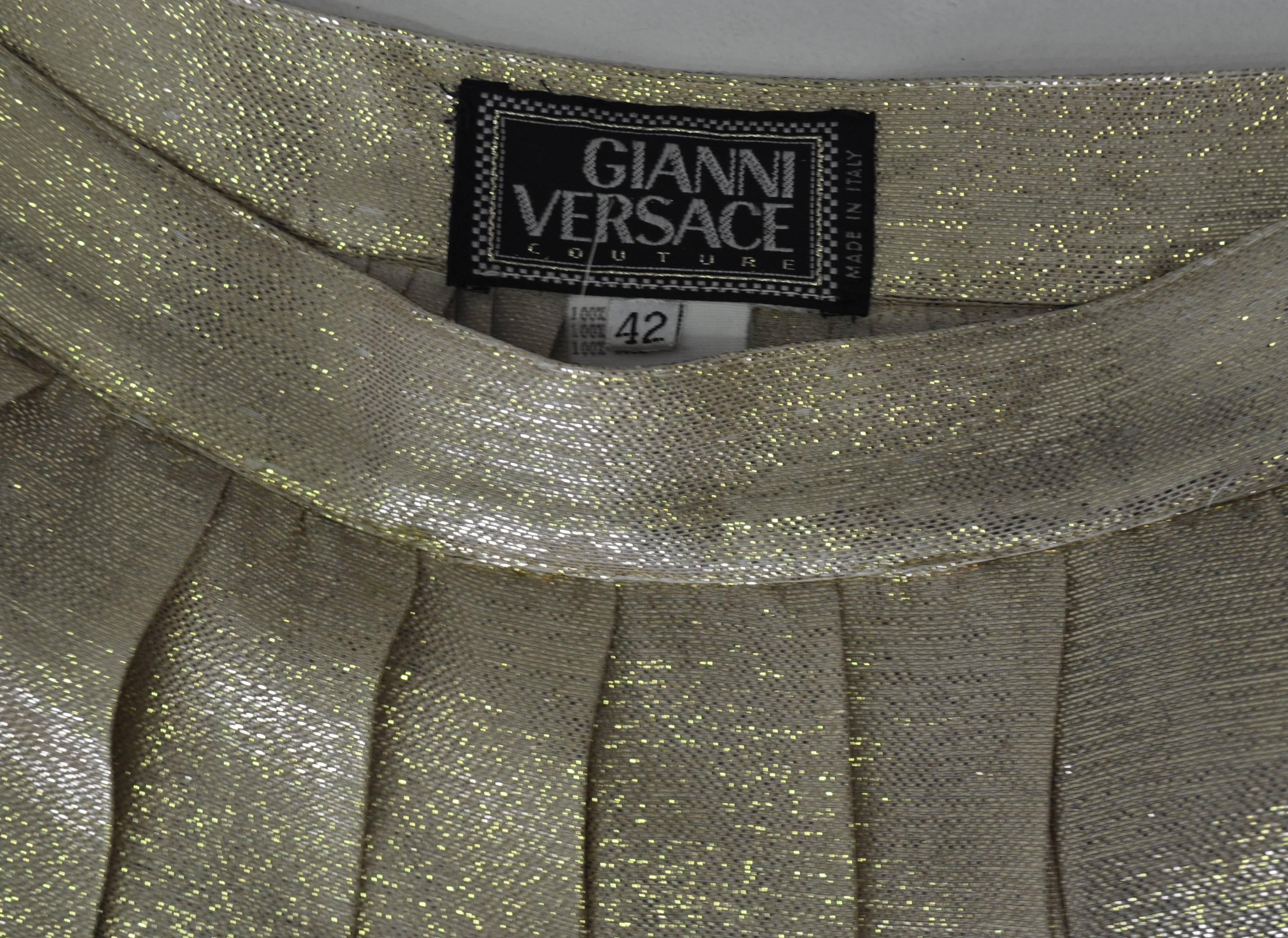 Fabulous Gianni Versace Couture Gold Lurex Pleated Silk Skirt For Sale 2